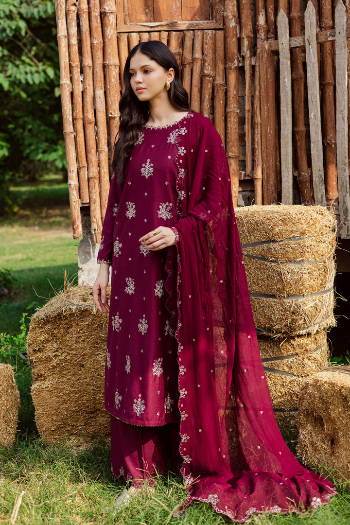  Bells 3Pc - Embroidered Karandi Dress BATIK WINTER PRET 2025  BATIK   XS / Maroon / Karandi-S / Maroon / Karandi-M / Maroon / Karandi-L / Maroon / Karandi-XL / Maroon / Karandi