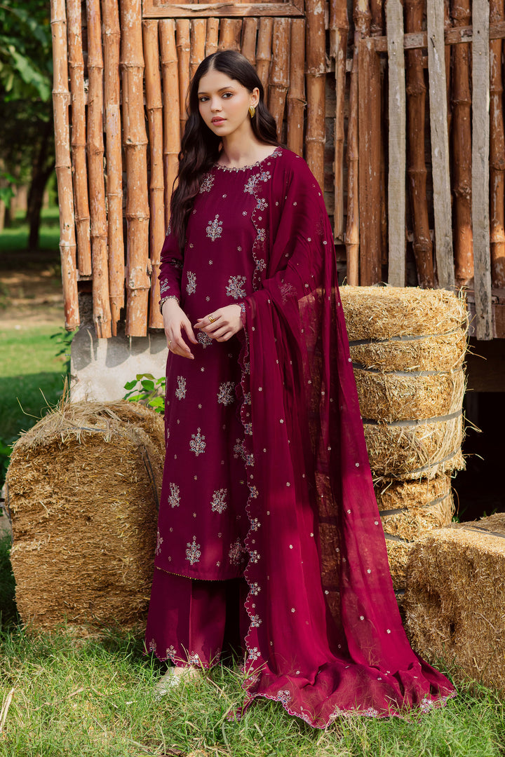  Bells 3Pc - Embroidered Karandi Dress BATIK WINTER PRET 2025  BATIK   XS / Maroon / Karandi-S / Maroon / Karandi-M / Maroon / Karandi-L / Maroon / Karandi-XL / Maroon / Karandi