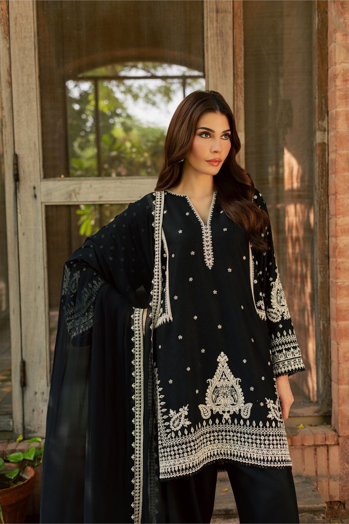 Black Arwa 3Pc - Embroidered Karandi Pret PRETKARANDI2026  BATIK   XS / Black / Karandi
