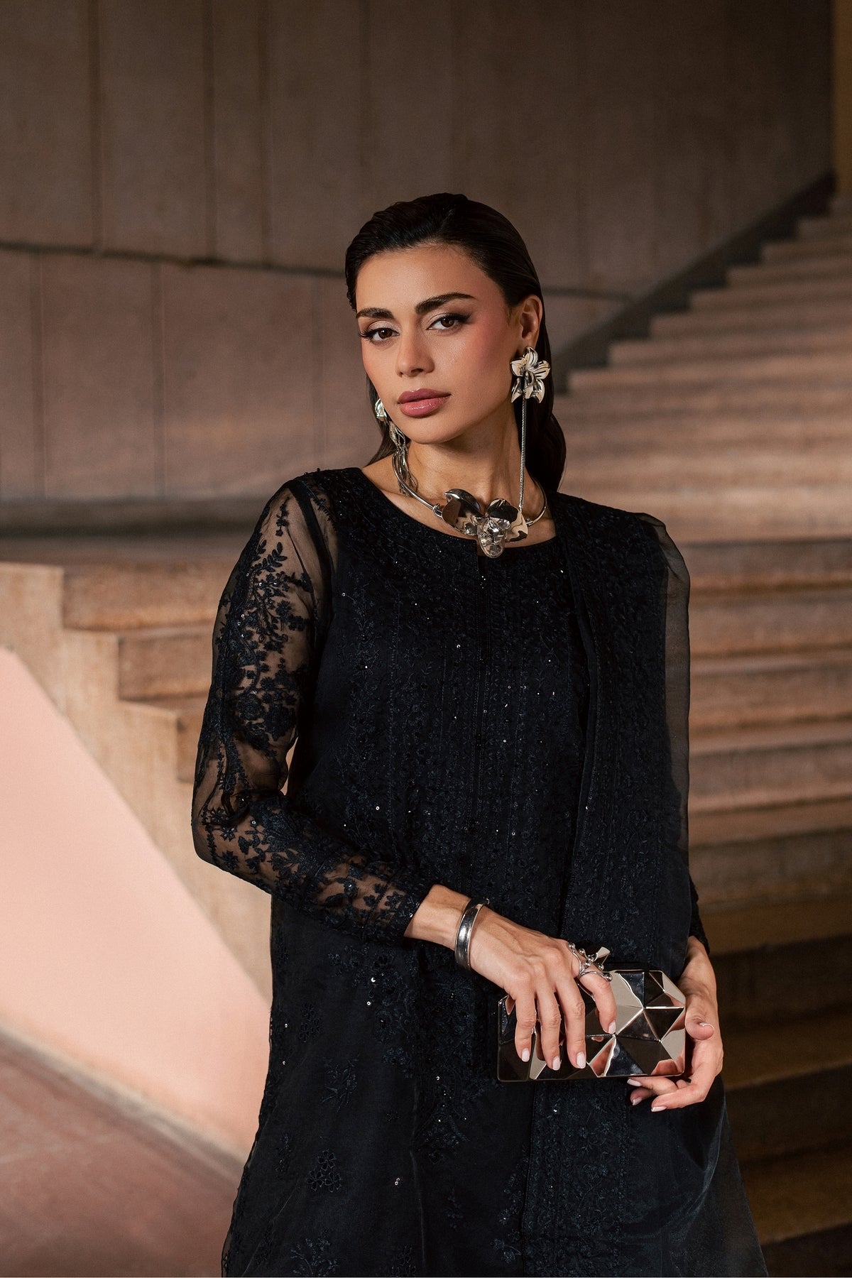 Black Black 3Pc - Festive Luxe Pret BATIKLUXESEP26  BATIK   XS / Black / Organza