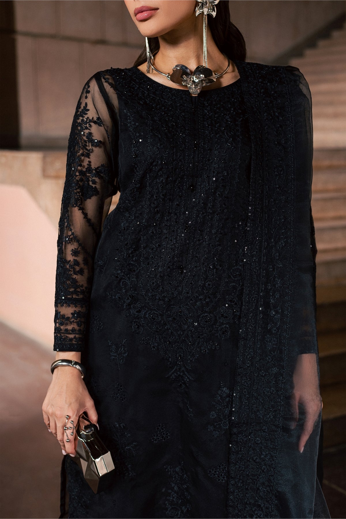 Black Black 3Pc - Festive Luxe Pret BATIKLUXESEP26  BATIK   XS / Black / Organza