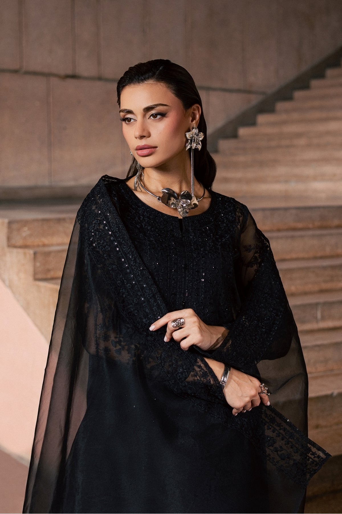 Black Black 3Pc - Festive Luxe Pret BATIKLUXESEP26  BATIK   XS / Black / Organza