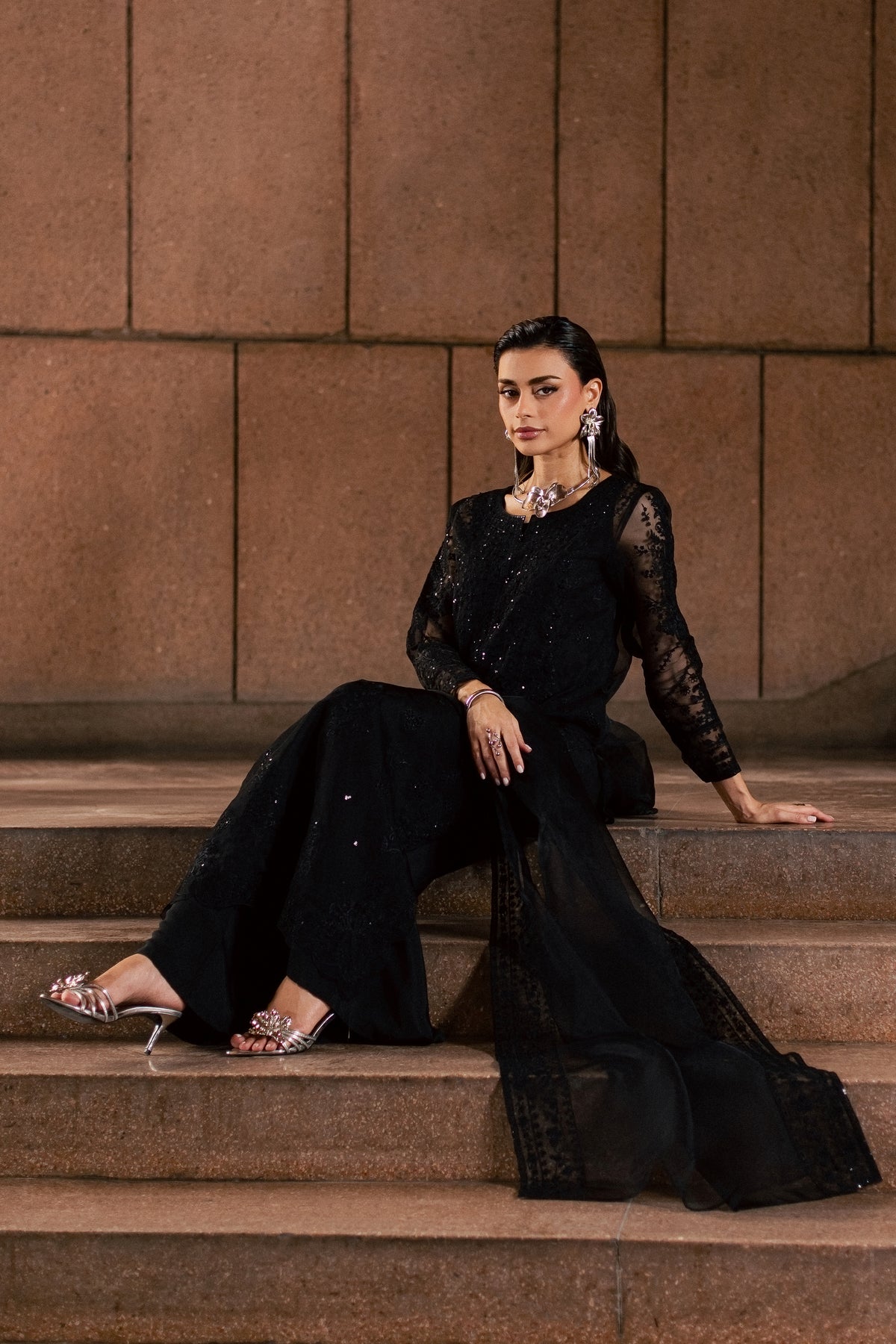 Black Black 3Pc - Festive Luxe Pret BATIKLUXESEP26  BATIK   XS / Black / Organza