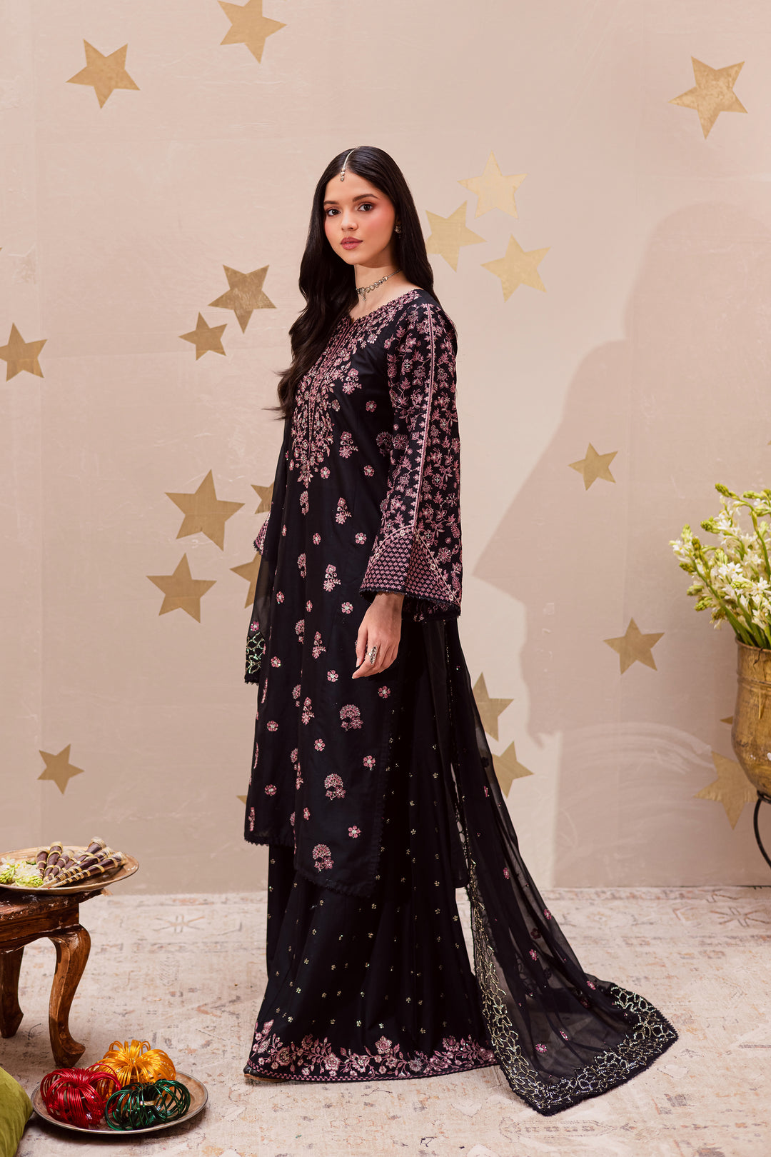  Black Sakura 3Pc - Festive Embroidered Lawn BATIKEID2026  BATIK   XS / Black / Pima Lawn-S / Black / Pima Lawn-M / Black / Pima Lawn-L / Black / Pima Lawn-XL / Black / Pima Lawn