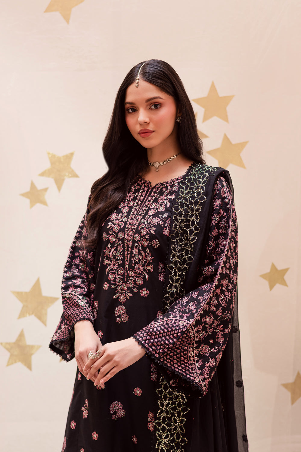  Black Sakura 3Pc - Festive Embroidered Lawn BATIKEID2026  BATIK   XS / Black / Pima Lawn-S / Black / Pima Lawn-M / Black / Pima Lawn-L / Black / Pima Lawn-XL / Black / Pima Lawn