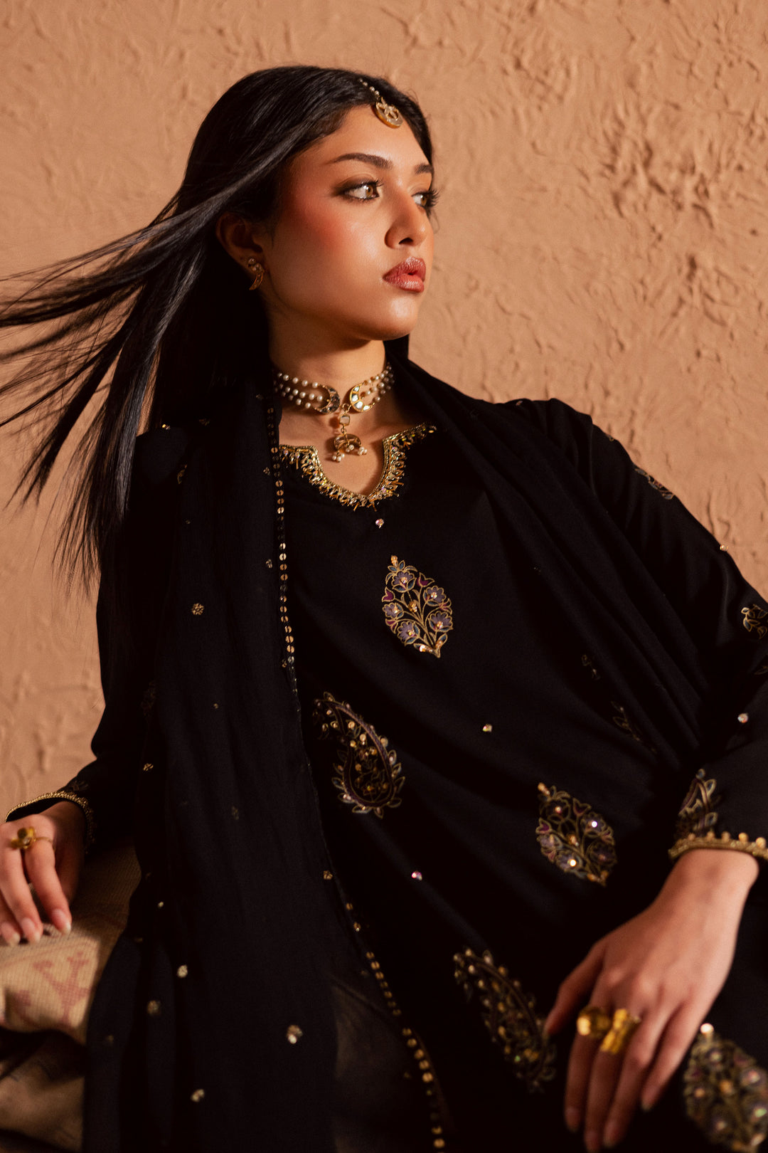 Black Swan 3Pc- Festive Luxe Pret BATIKSTUDIO2025  BATIK   S / Black / Georgette-M / Black / Georgette-L / Black / Georgette