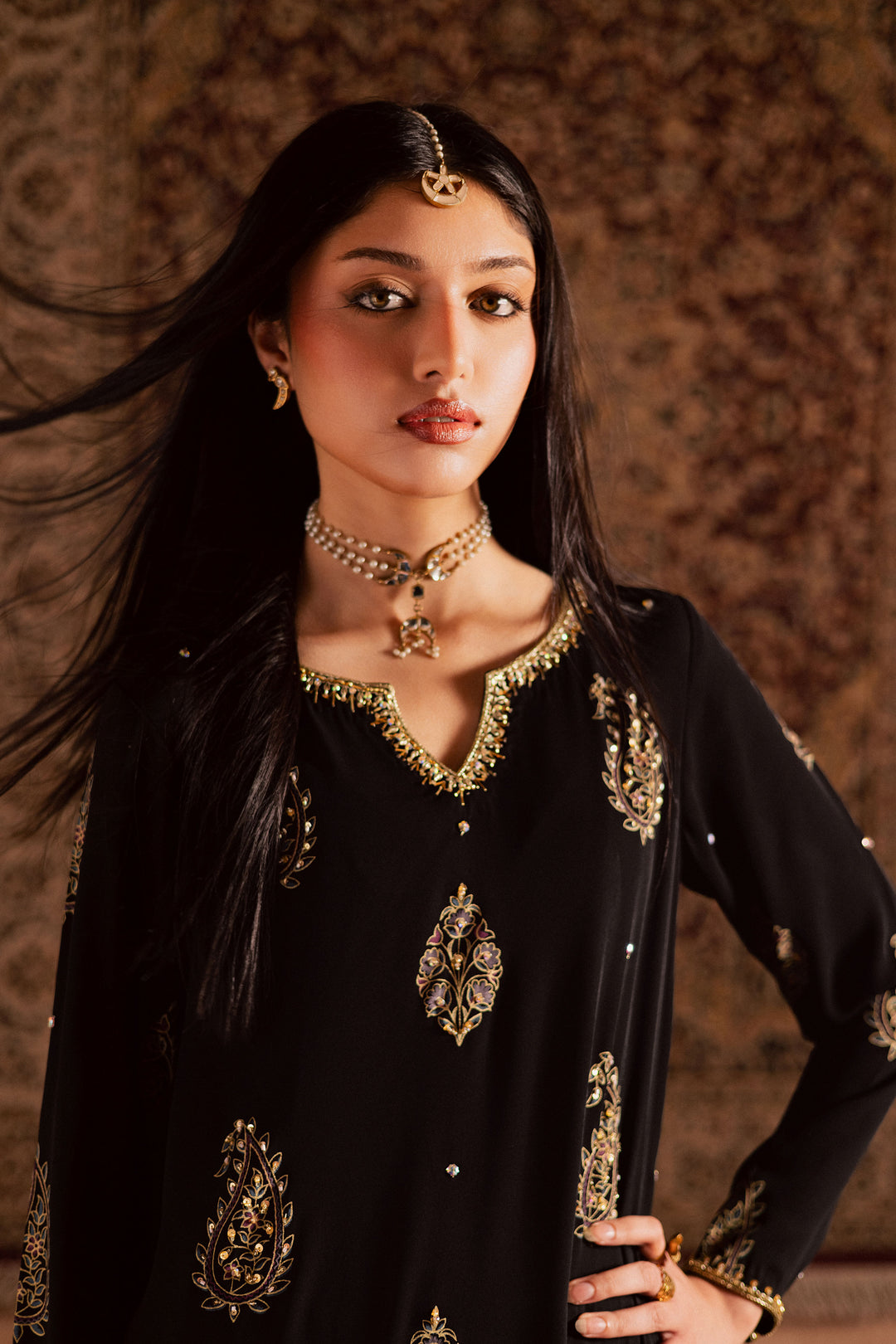  Black Swan 3Pc- Festive Luxe Pret BATIKSTUDIO2025  BATIK   S / Black / Georgette-M / Black / Georgette-L / Black / Georgette