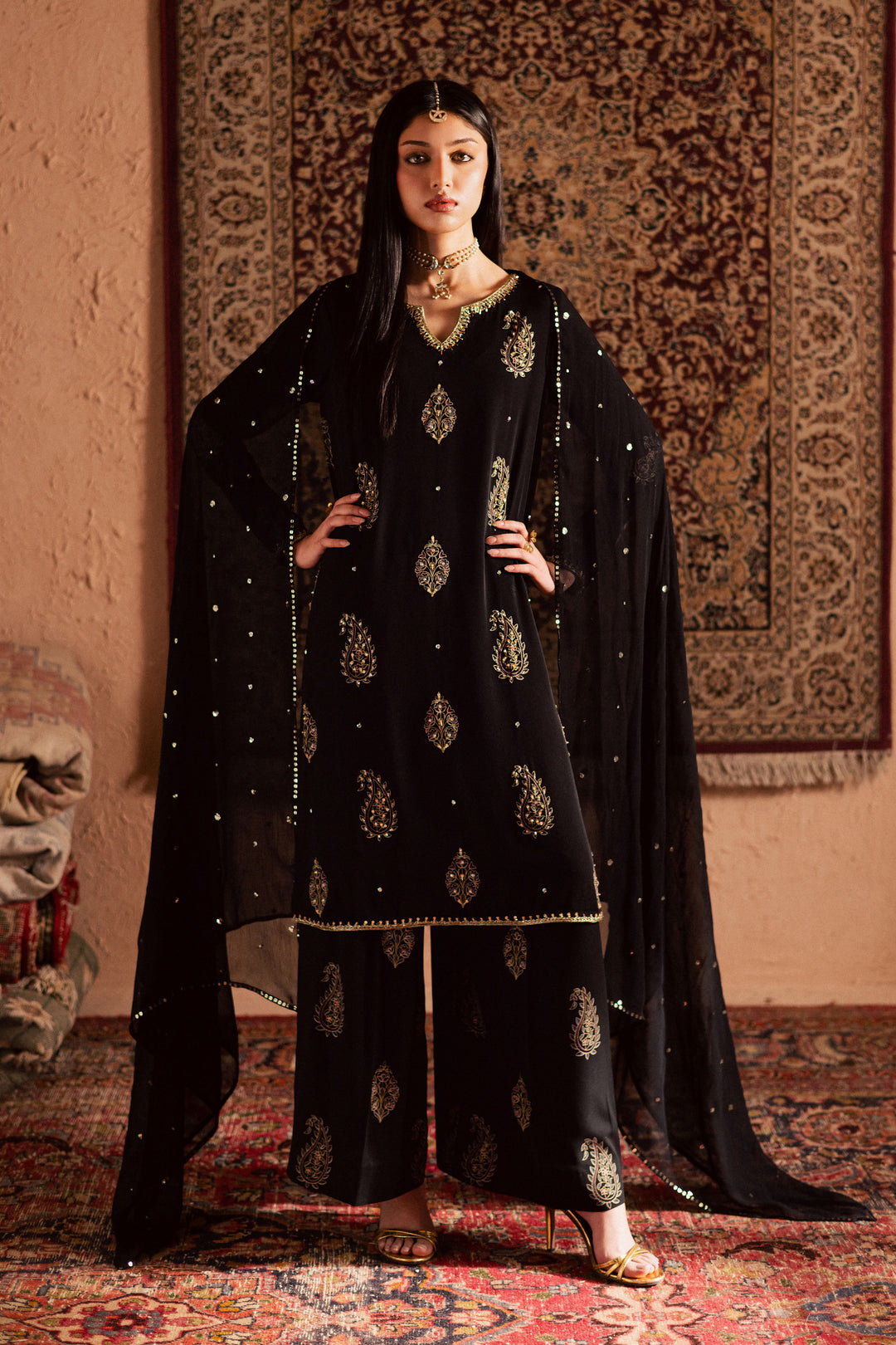  Black Swan 3Pc- Festive Luxe Pret BATIKSTUDIO2025  BATIK   S / Black / Georgette-M / Black / Georgette-L / Black / Georgette