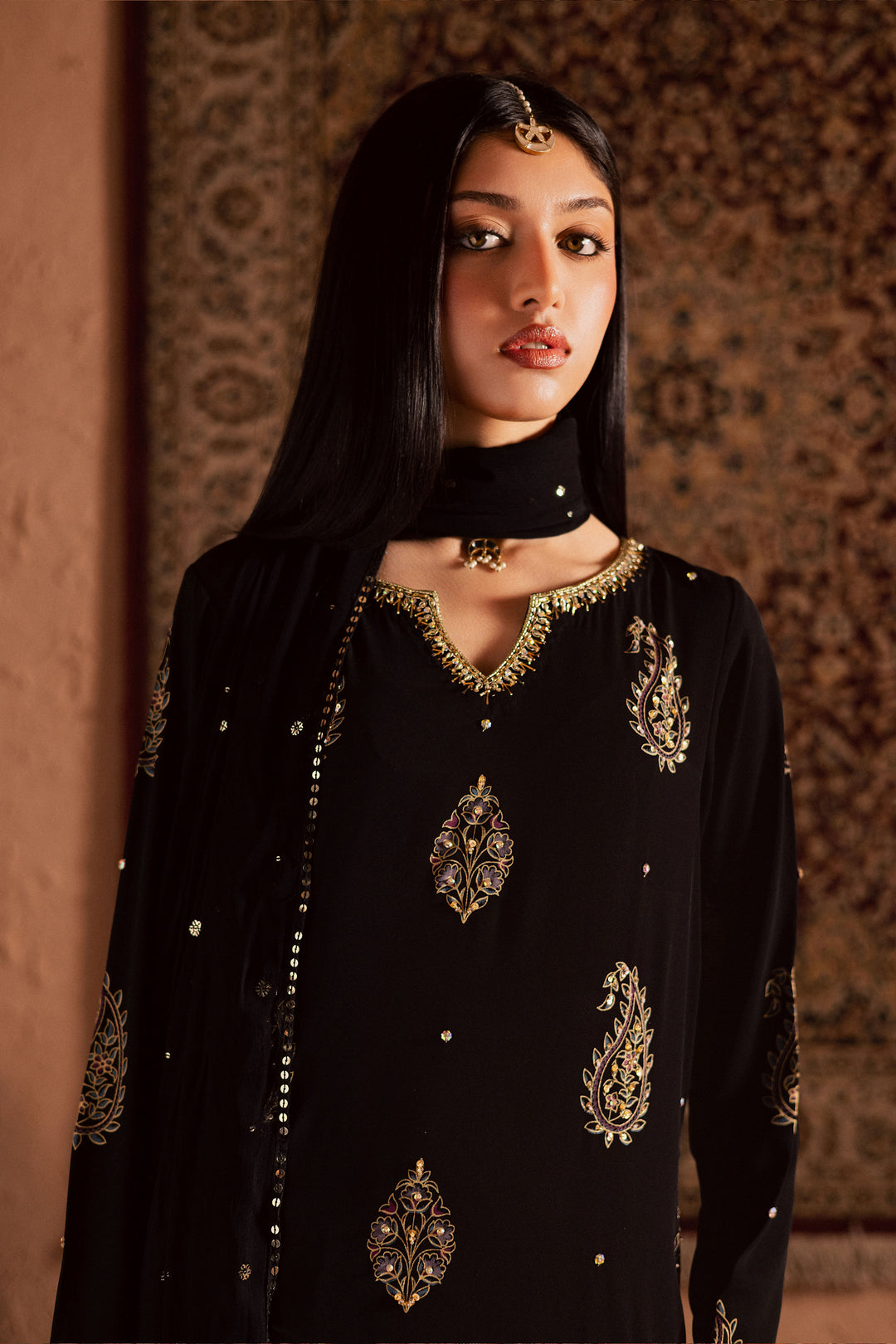  Black Swan 3Pc- Festive Luxe Pret BATIKSTUDIO2025  BATIK   S / Black / Georgette-M / Black / Georgette-L / Black / Georgette