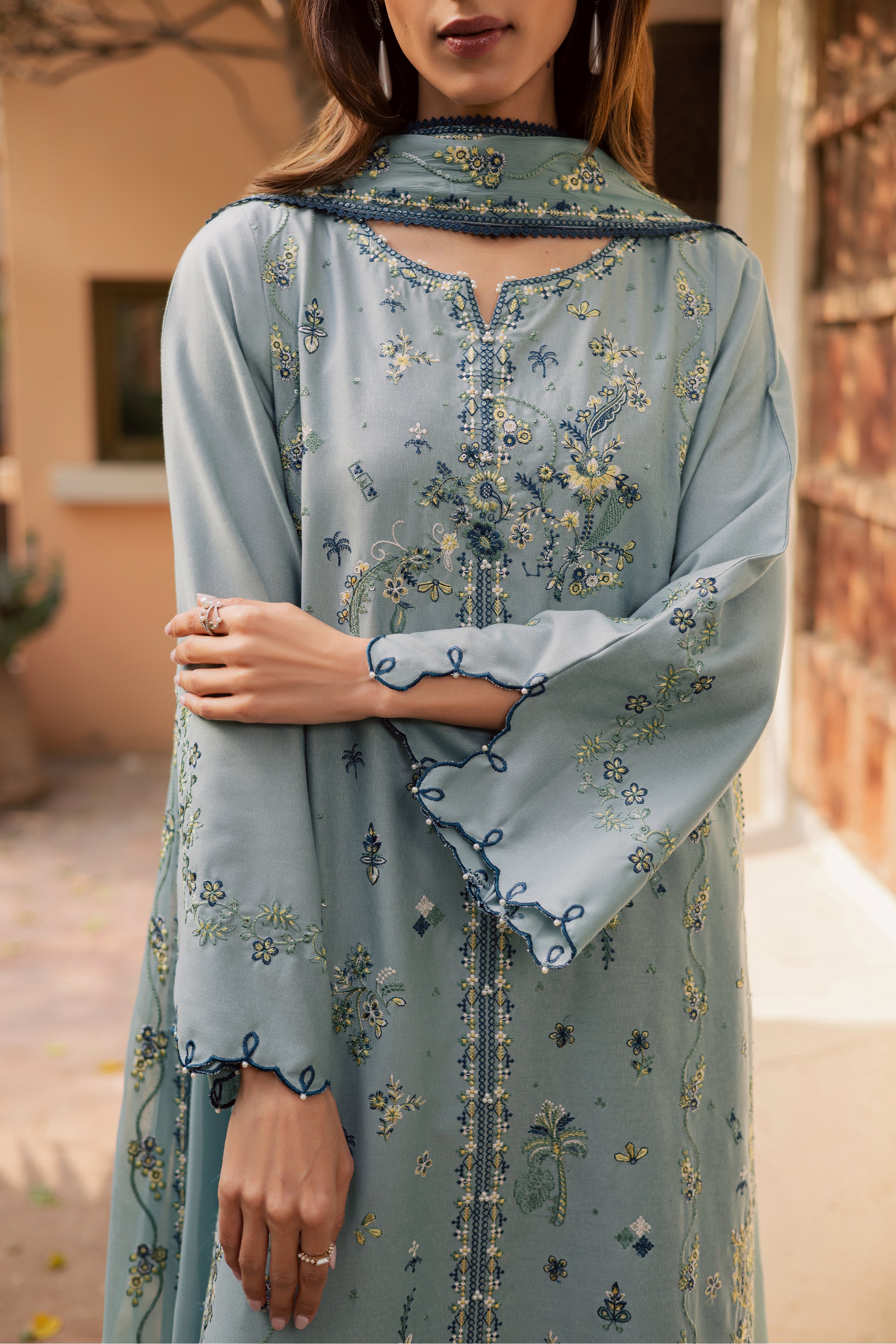  Blue Ice 3Pc - Embroidered Festive Pret BATIK WINTER PRET 2025  BATIK   XS / Blue Ice / Textured Cotton-S / Blue Ice / Textured Cotton-M / Blue Ice / Textured Cotton-L / Blue Ice / Textured Cotton-XL / Blue Ice / Textured Cotton