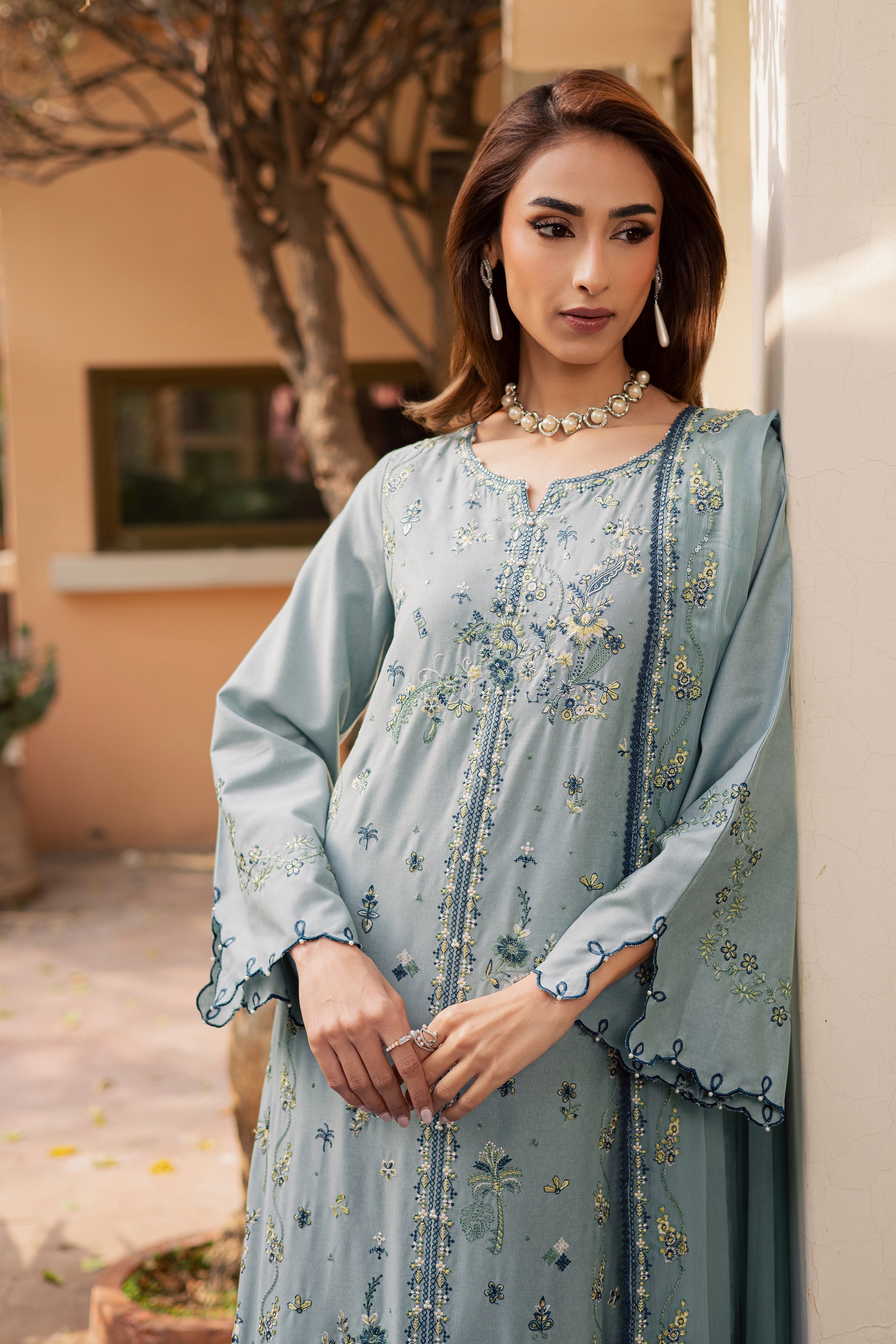  Blue Ice 3Pc - Embroidered Festive Pret BATIK WINTER PRET 2025  BATIK   XS / Blue Ice / Textured Cotton-S / Blue Ice / Textured Cotton-M / Blue Ice / Textured Cotton-L / Blue Ice / Textured Cotton-XL / Blue Ice / Textured Cotton