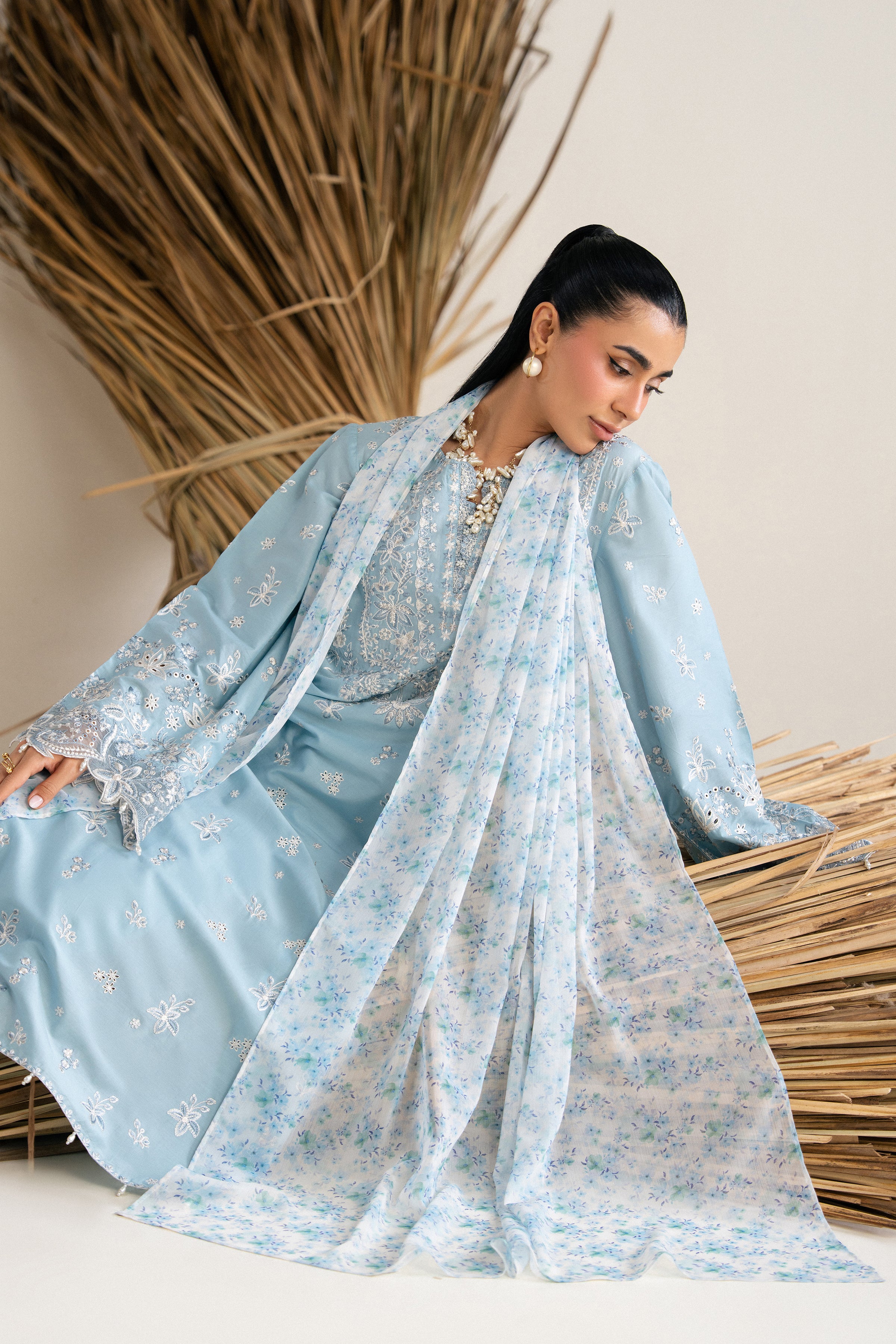  Blue Raya 3Pc - Festive Eid Pret BATIKSS26  BATIK   XS / Sky Blue / Pima Lawn-S / Sky Blue / Pima Lawn-M / Sky Blue / Pima Lawn-L / Sky Blue / Pima Lawn-XL / Sky Blue / Pima Lawn