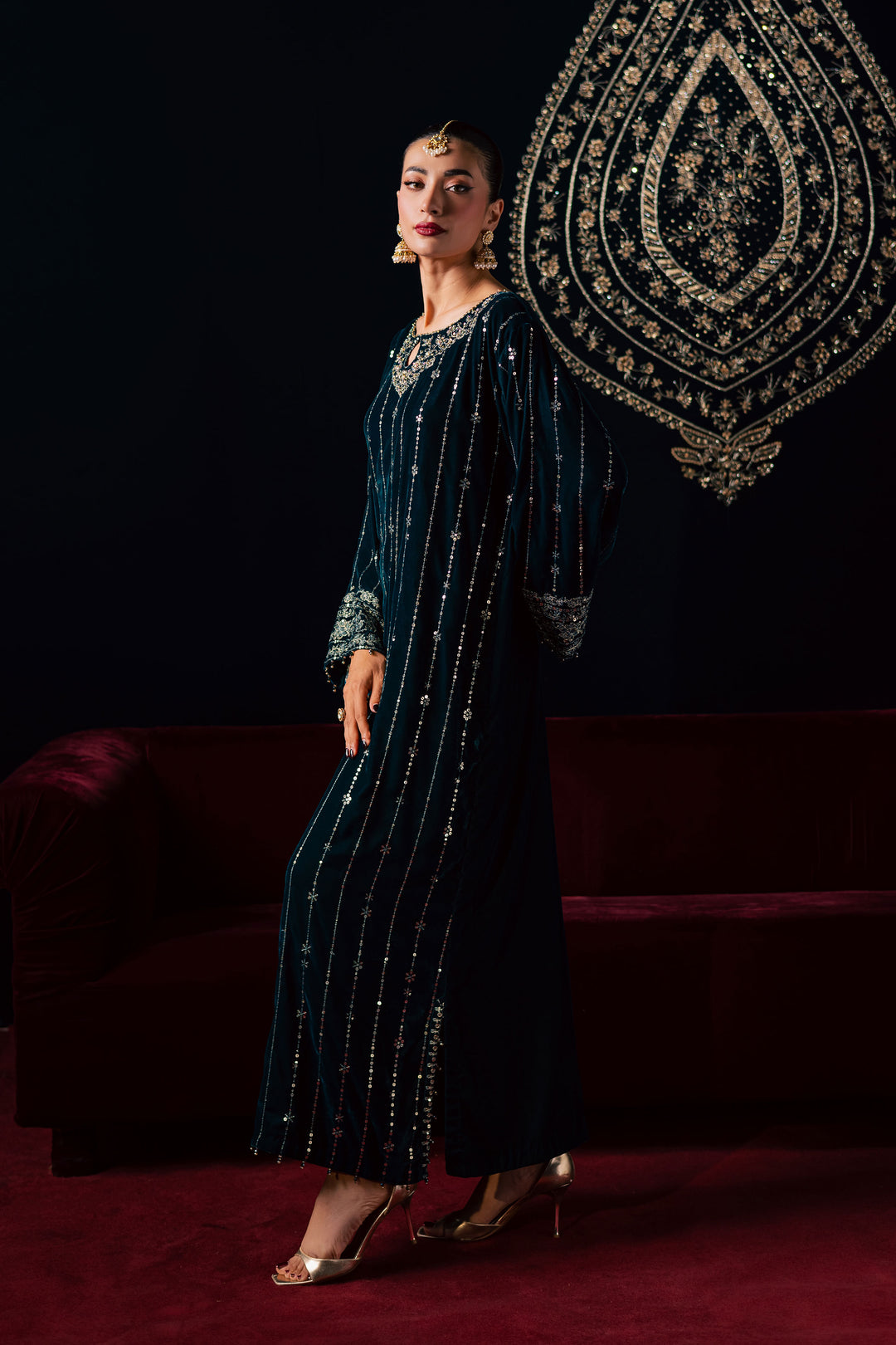  Blue Winter 2Pc - Velvet Luxe Pret BATIKLuxePRET2025  BATIK   XS / Teal / Velvet-S / Teal / Velvet-M / Teal / Velvet-L / Teal / Velvet-XL / Teal / Velvet