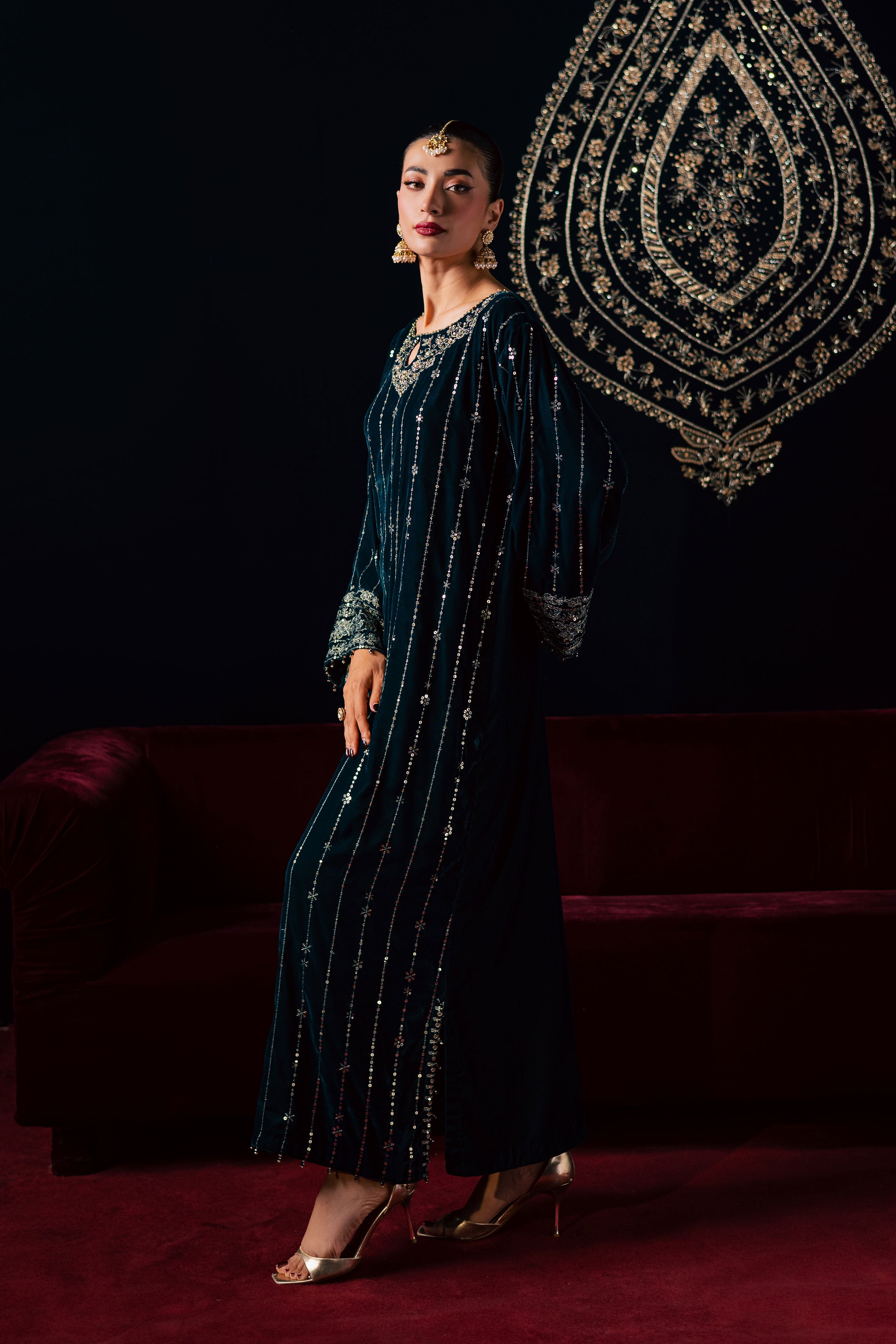  Blue Winter 2Pc - Velvet Luxe Pret BATIKLuxePRET2025  BATIK   XS / Teal / Velvet-S / Teal / Velvet-M / Teal / Velvet-L / Teal / Velvet-XL / Teal / Velvet
