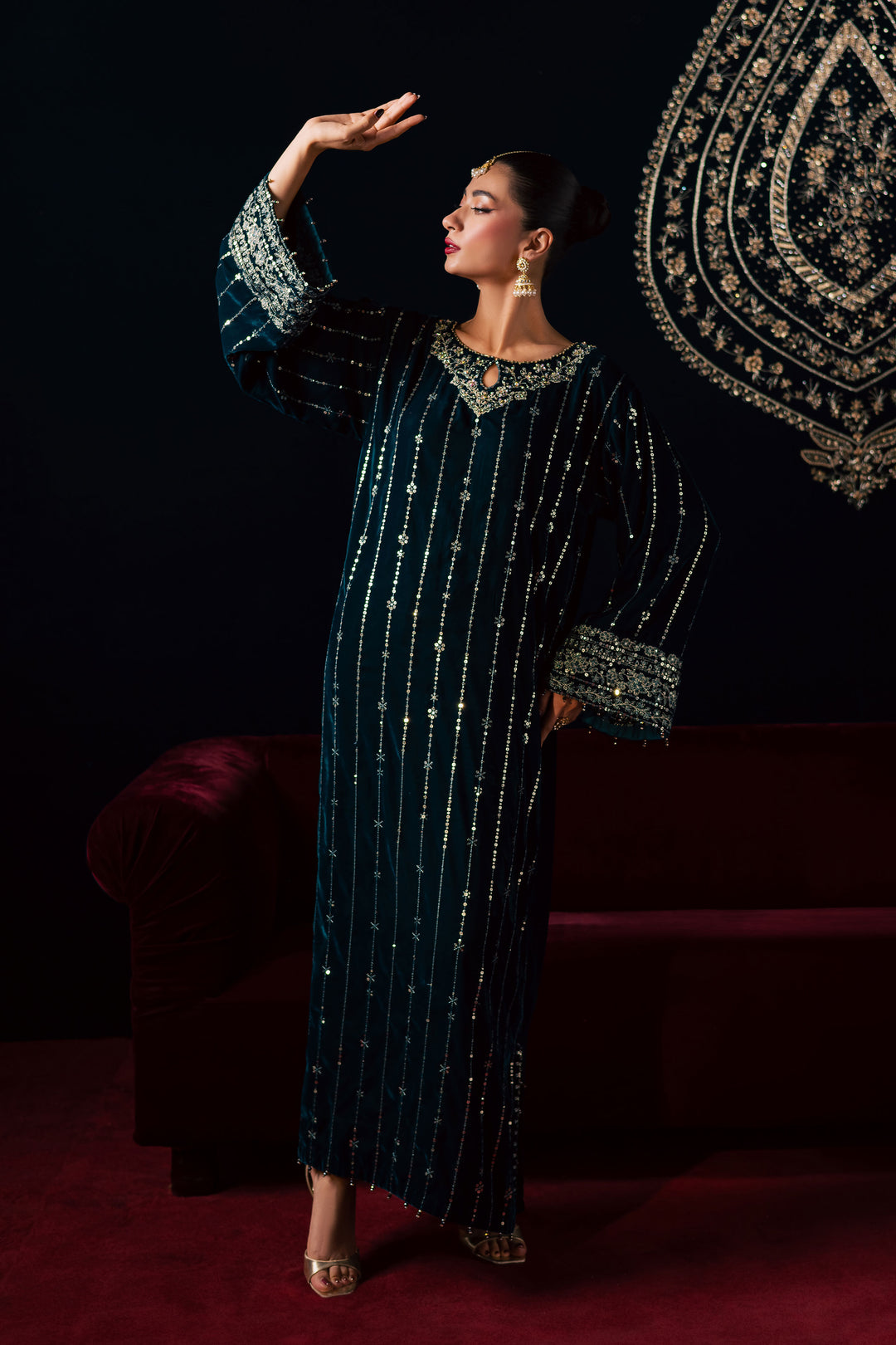  Blue Winter 2Pc - Velvet Luxe Pret BATIKLuxePRET2025  BATIK   XS / Teal / Velvet-S / Teal / Velvet-M / Teal / Velvet-L / Teal / Velvet-XL / Teal / Velvet