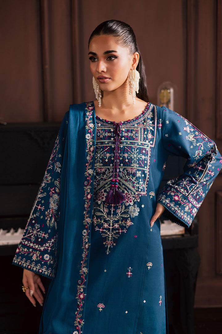 Blue Meg 3Pc - Embroidered Khaddar Dress