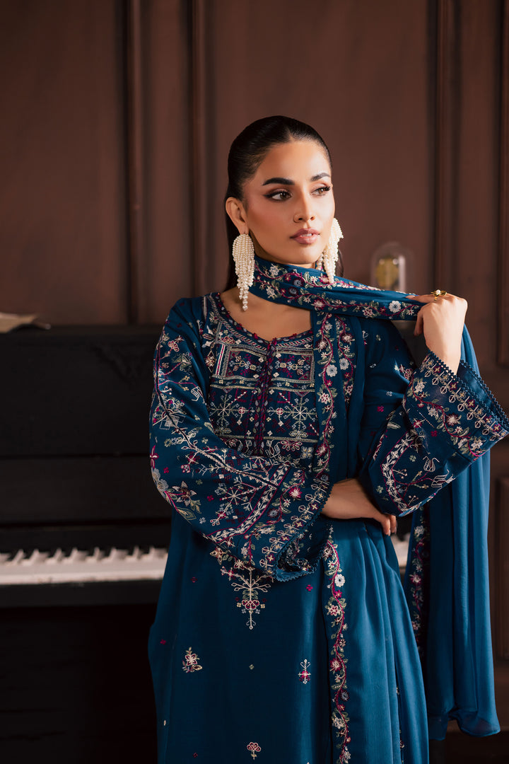 Blue Meg 3Pc - Embroidered Khaddar Dress