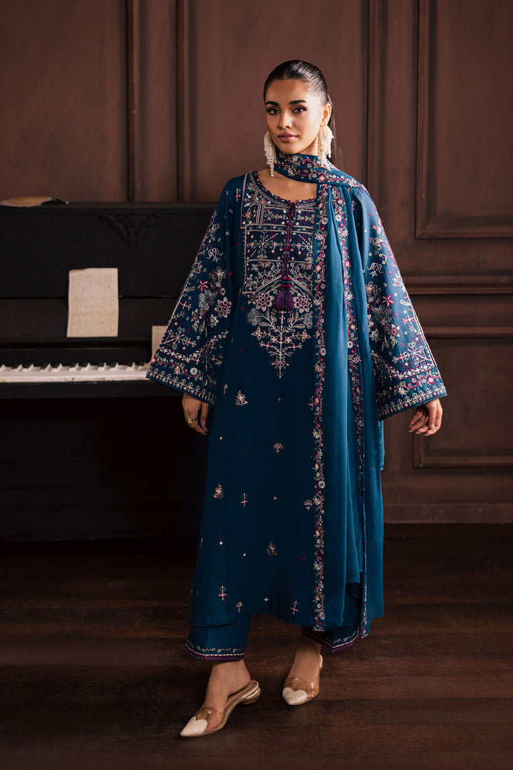 Blue Meg 3Pc - Embroidered Khaddar Dress