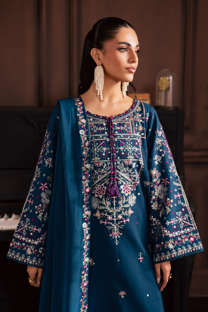 Blue Meg 3Pc - Embroidered Khaddar Dress