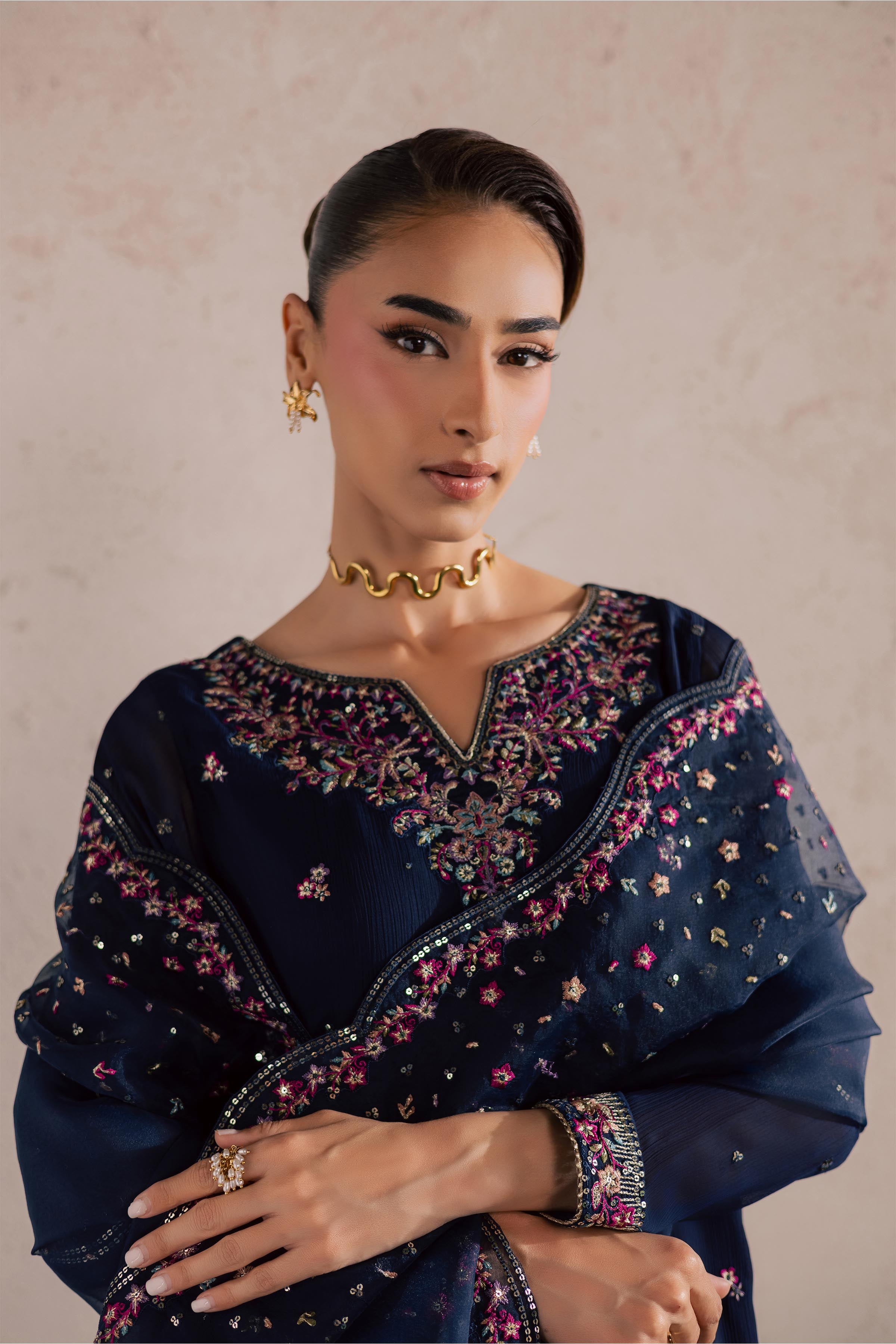  Bluey 3Pc - Festive Luxury Formal BATIKEID2026  BATIK   S / Navy Blue / Crinkle-M / Navy Blue / Crinkle-L / Navy Blue / Crinkle