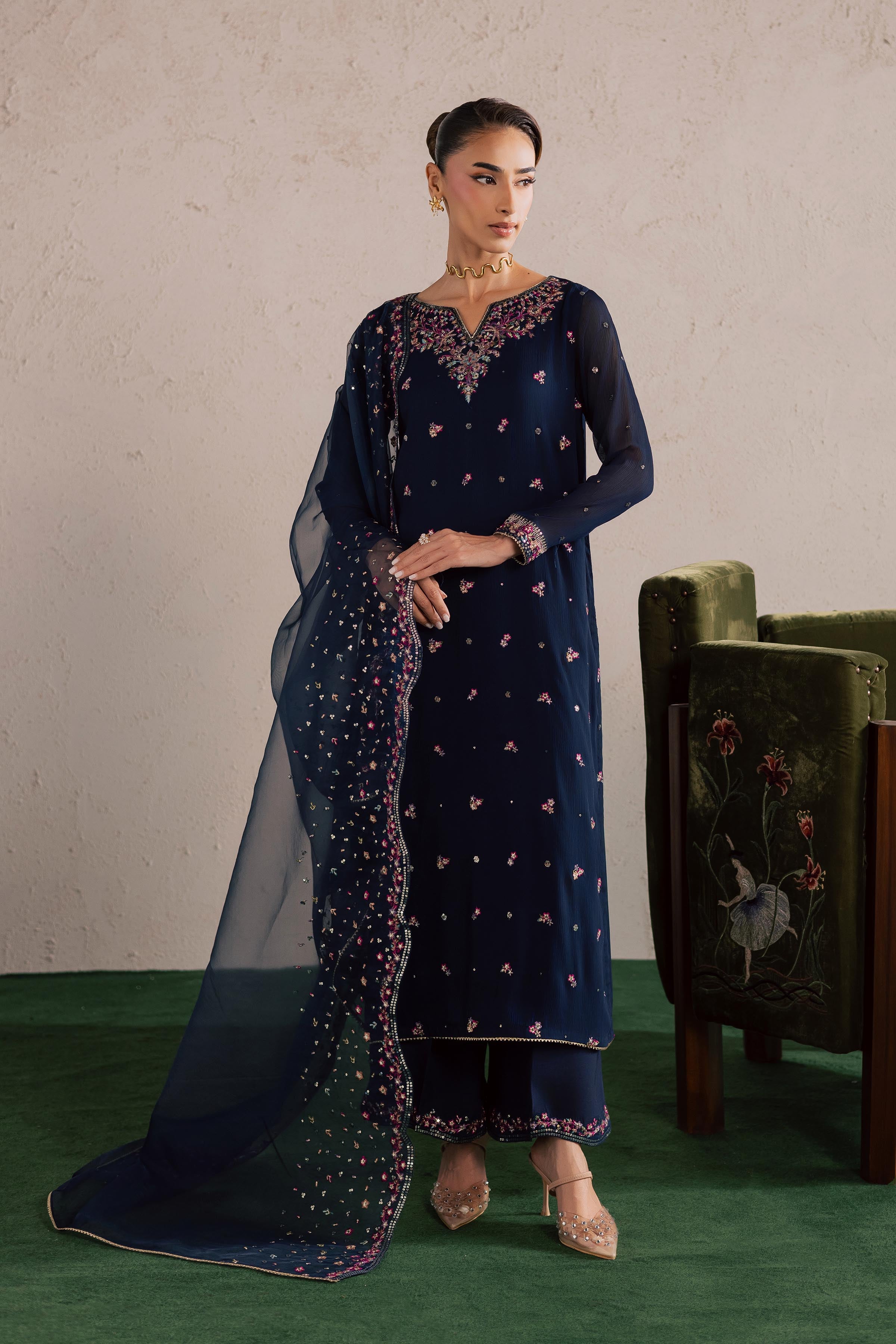  Bluey 3Pc - Festive Luxury Formal BATIKEID2026  BATIK   S / Navy Blue / Crinkle-M / Navy Blue / Crinkle-L / Navy Blue / Crinkle