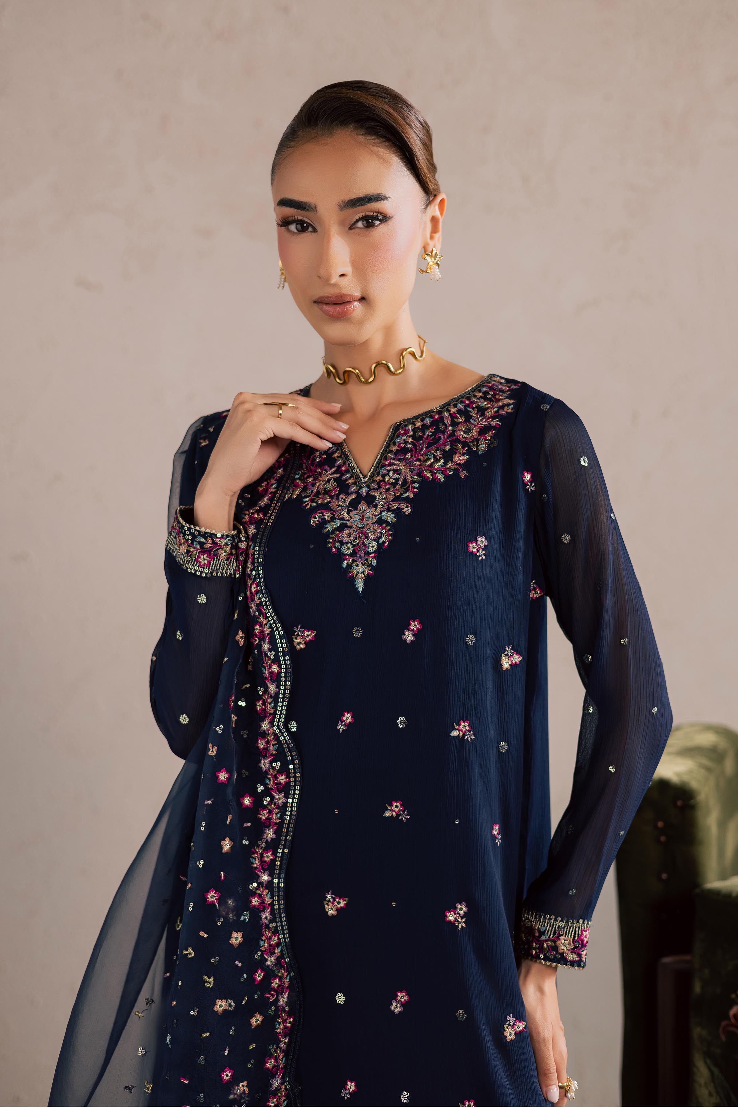  Bluey 3Pc - Festive Luxury Formal BATIKEID2026  BATIK   S / Navy Blue / Crinkle-M / Navy Blue / Crinkle-L / Navy Blue / Crinkle