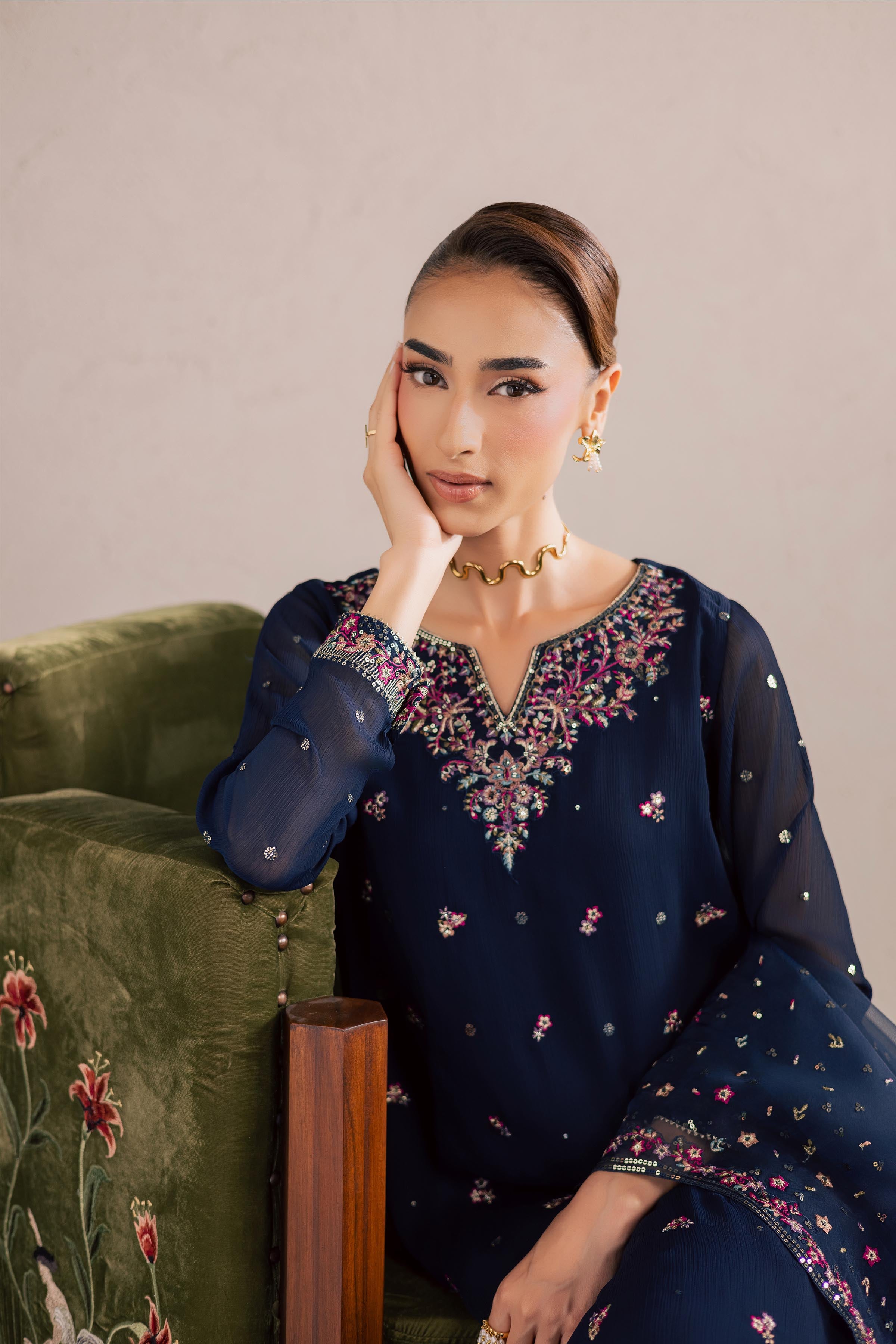  Bluey 3Pc - Festive Luxury Formal BATIKEID2026  BATIK   S / Navy Blue / Crinkle-M / Navy Blue / Crinkle-L / Navy Blue / Crinkle