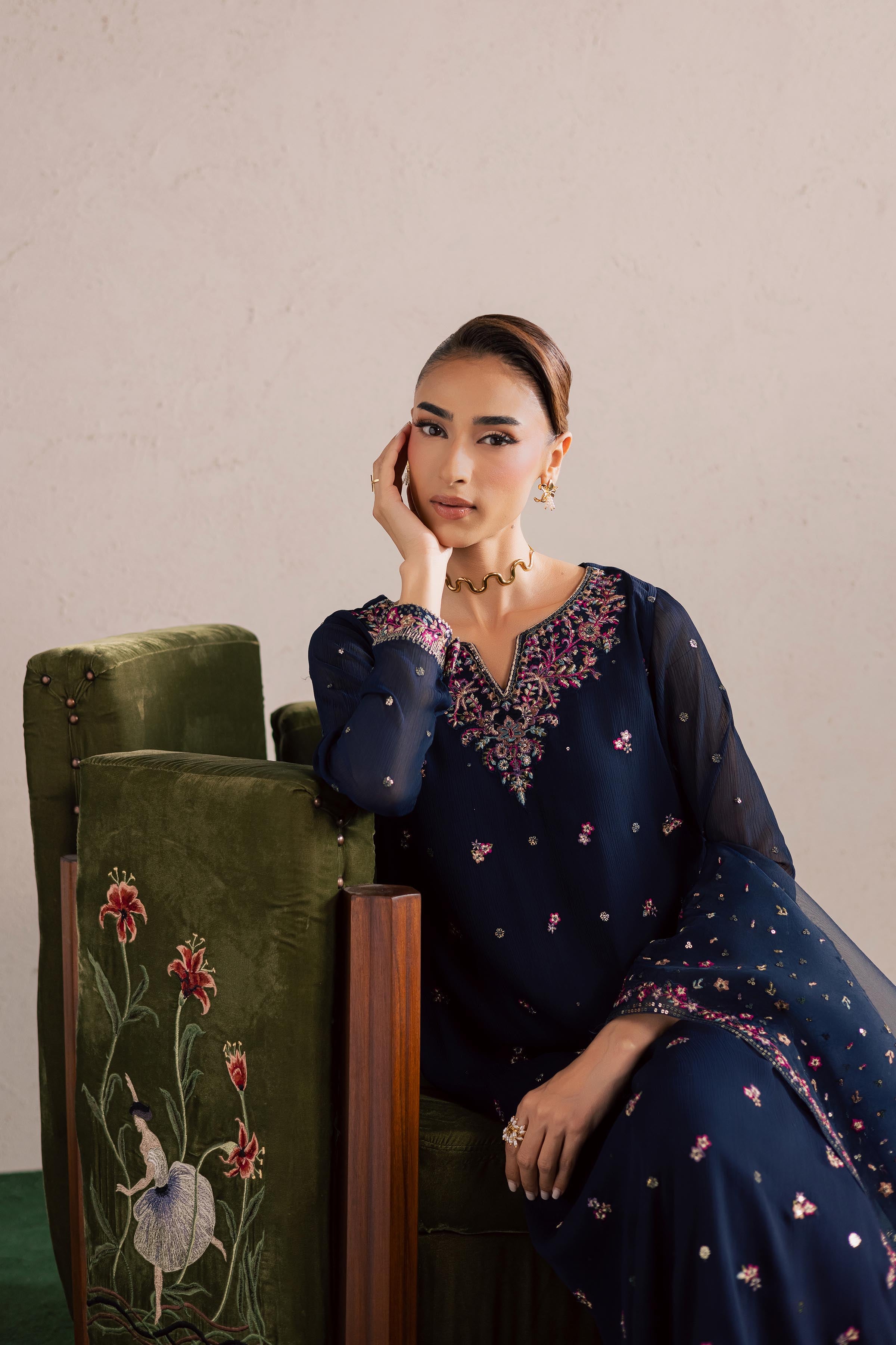  Bluey 3Pc - Festive Luxury Formal BATIKEID2026  BATIK   S / Navy Blue / Crinkle-M / Navy Blue / Crinkle-L / Navy Blue / Crinkle