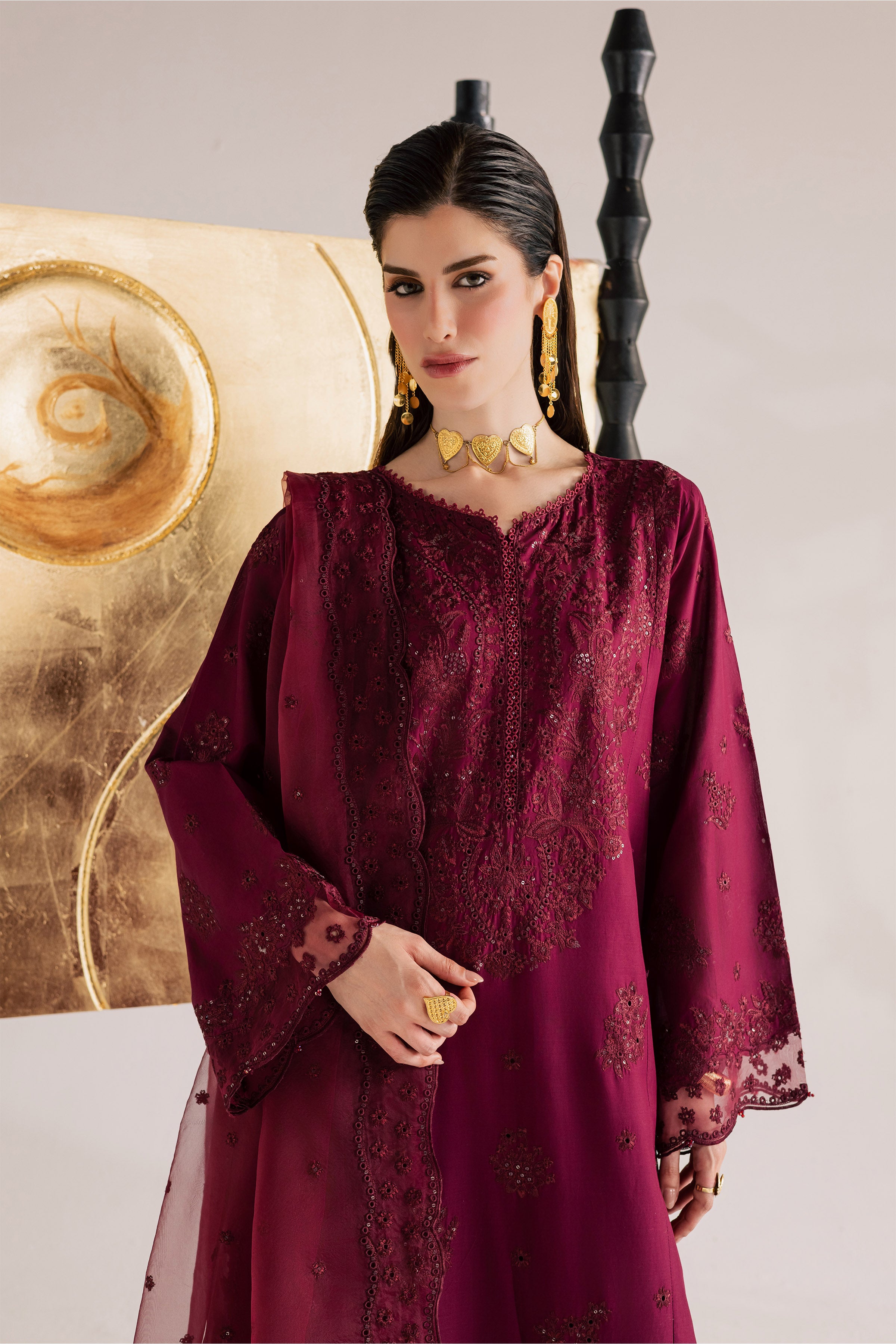  Burgundy Kyra 3Pc - Festive Eid Pret BATIKSS26  BATIK   XS / Burgundy / Pima Lawn-S / Burgundy / Pima Lawn-M / Burgundy / Pima Lawn-L / Burgundy / Pima Lawn-XL / Burgundy / Pima Lawn