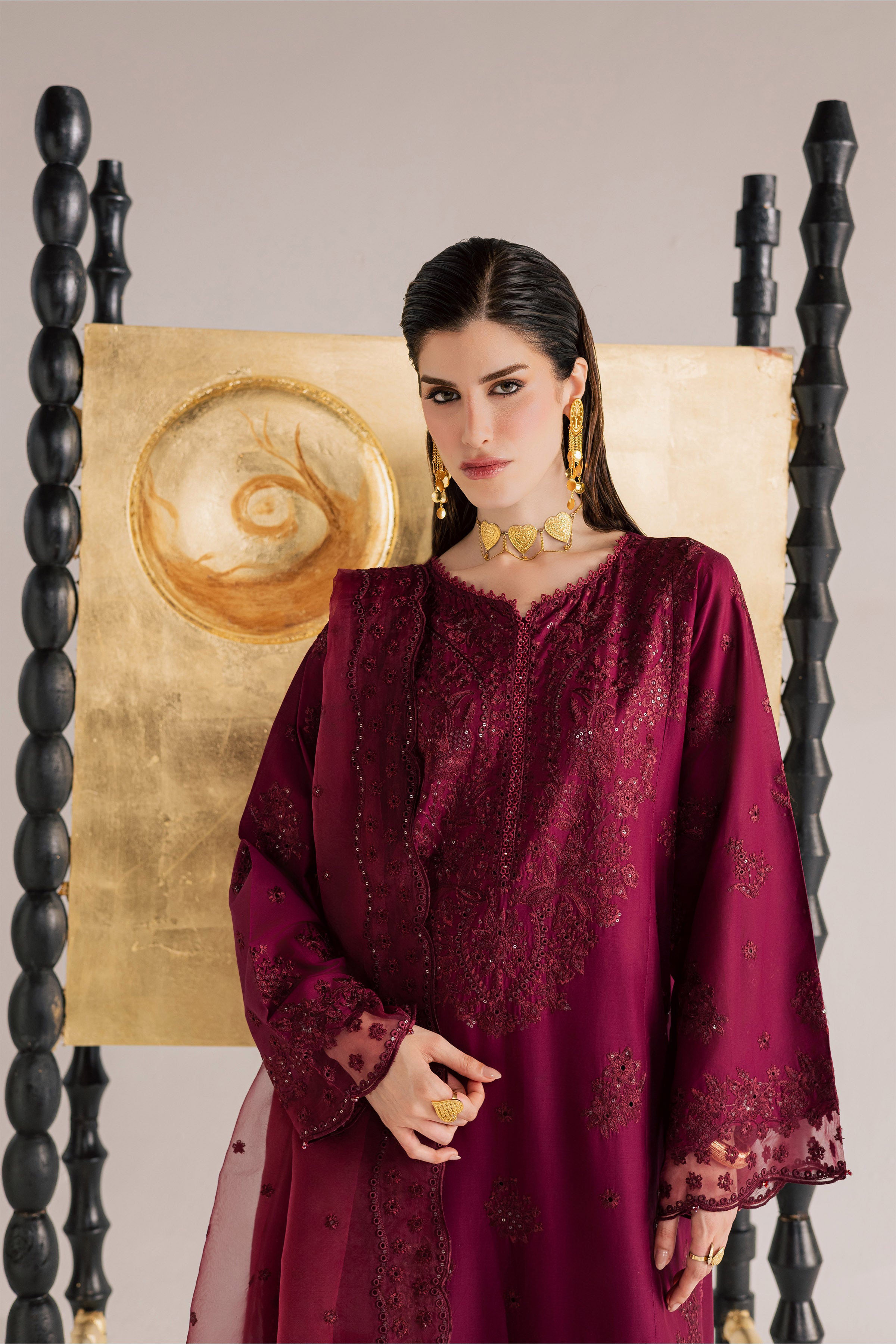  Burgundy Kyra 3Pc - Festive Eid Pret BATIKSS26  BATIK   XS / Burgundy / Pima Lawn-S / Burgundy / Pima Lawn-M / Burgundy / Pima Lawn-L / Burgundy / Pima Lawn-XL / Burgundy / Pima Lawn