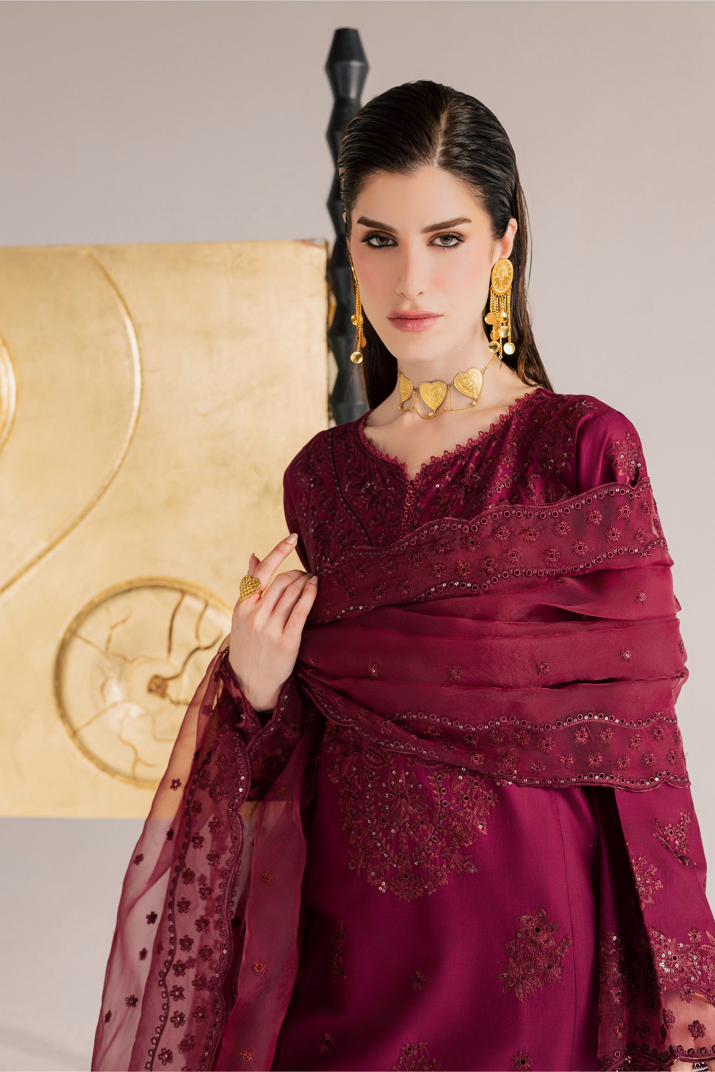  Burgundy Kyra 3Pc - Festive Eid Pret BATIKSS26  BATIK   XS / Burgundy / Pima Lawn-S / Burgundy / Pima Lawn-M / Burgundy / Pima Lawn-L / Burgundy / Pima Lawn-XL / Burgundy / Pima Lawn