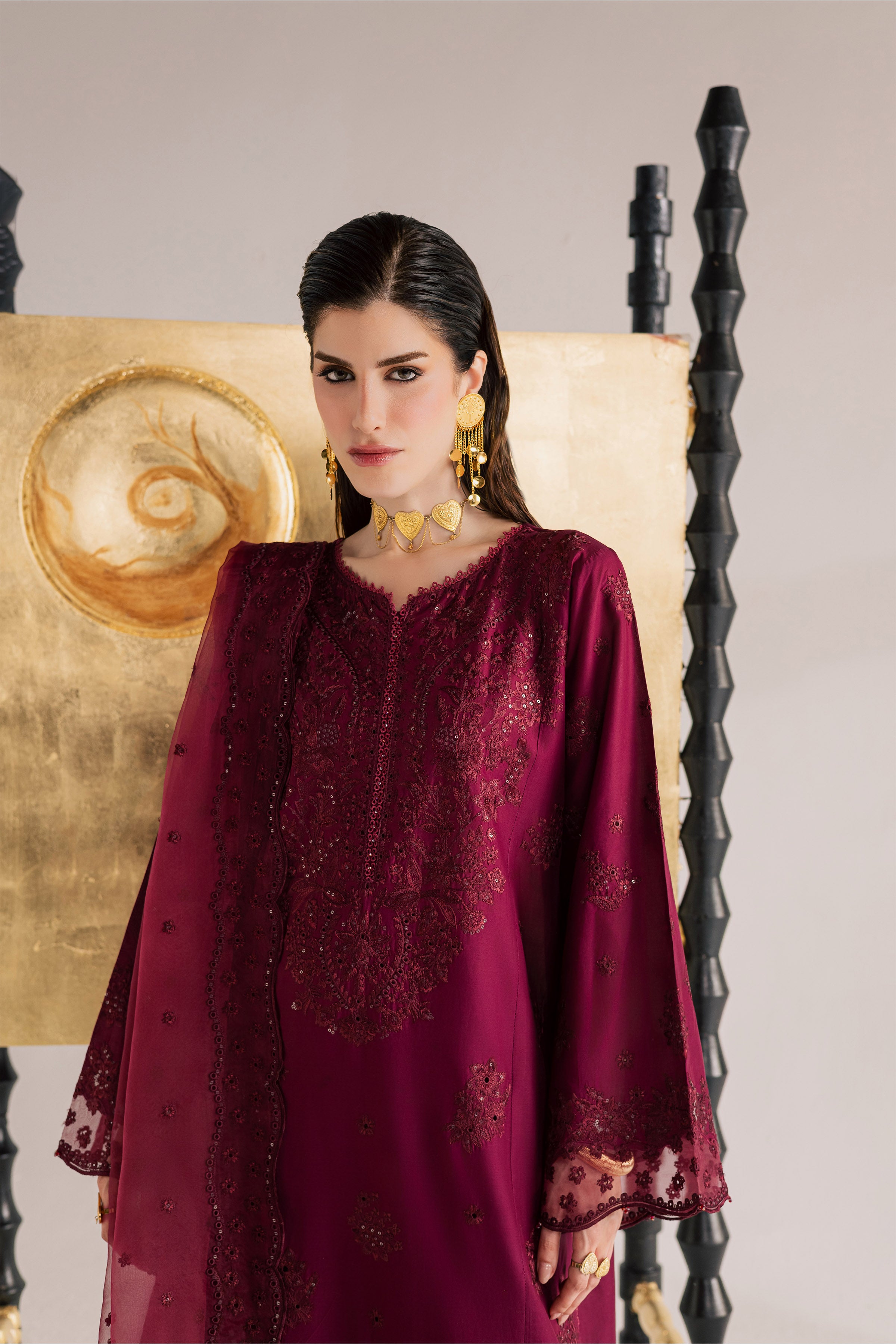  Burgundy Kyra 3Pc - Festive Eid Pret BATIKSS26  BATIK   XS / Burgundy / Pima Lawn-S / Burgundy / Pima Lawn-M / Burgundy / Pima Lawn-L / Burgundy / Pima Lawn-XL / Burgundy / Pima Lawn