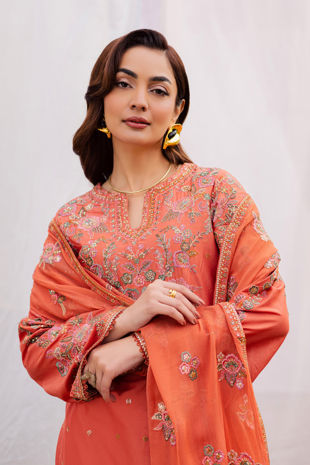 Burnt Orange 3Pc - Festive Embroidered Lawn  BATIK