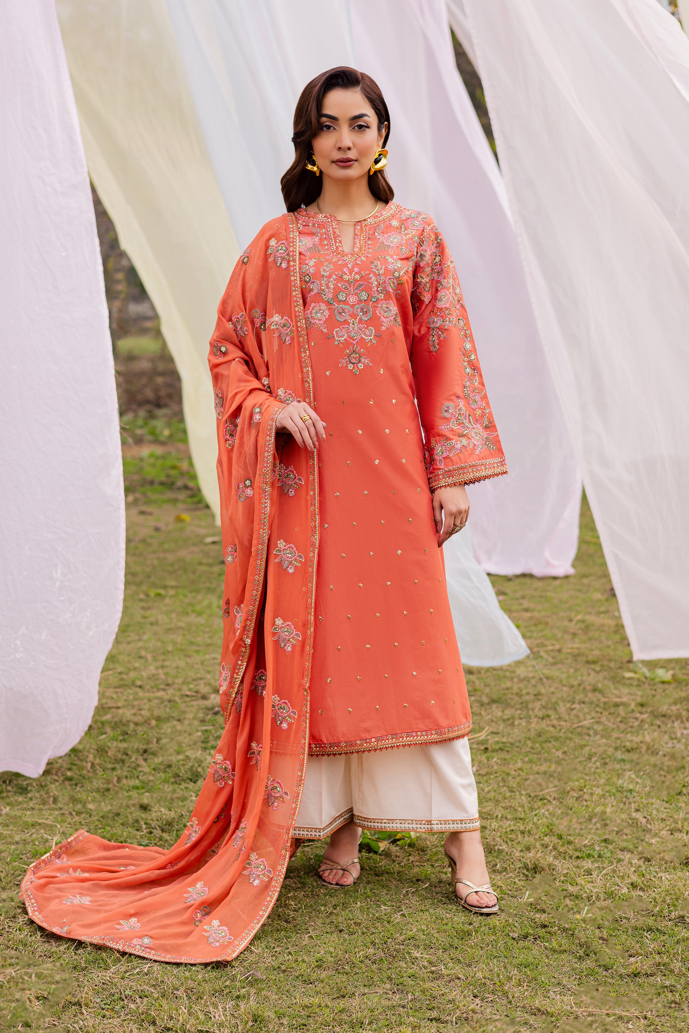  Burnt Orange 3Pc - Festive Embroidered Lawn BATIKEID2026  BATIK   XS / Rust / Pima Lawn-S / Rust / Pima Lawn-M / Rust / Pima Lawn-L / Rust / Pima Lawn-XL / Rust / Pima Lawn
