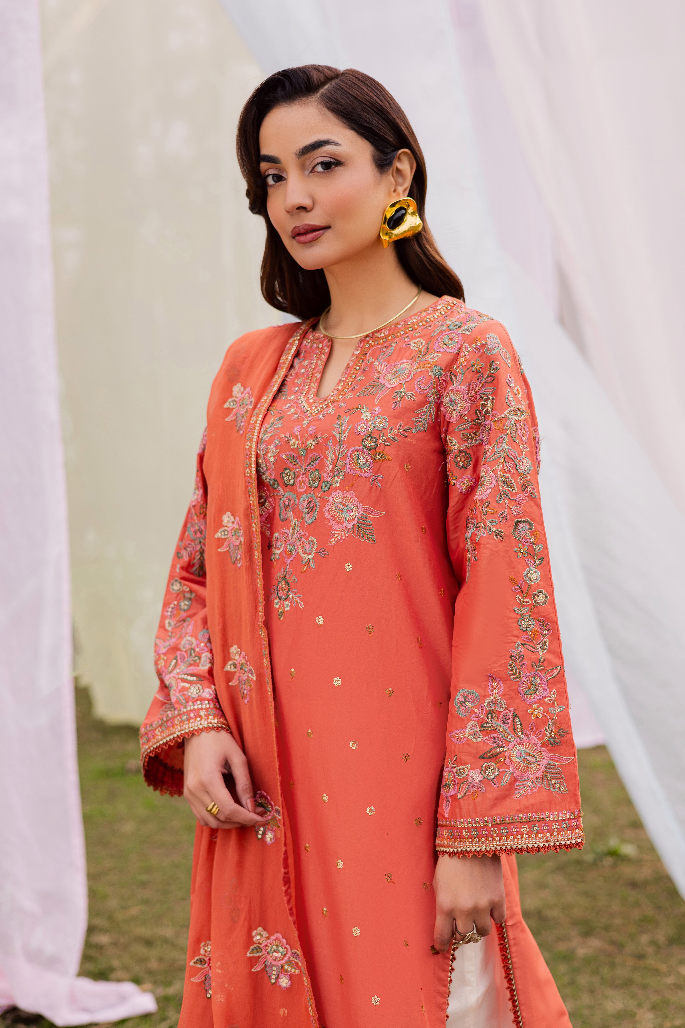  Burnt Orange 3Pc - Festive Embroidered Lawn BATIKEID2026  BATIK   XS / Rust / Pima Lawn-S / Rust / Pima Lawn-M / Rust / Pima Lawn-L / Rust / Pima Lawn-XL / Rust / Pima Lawn