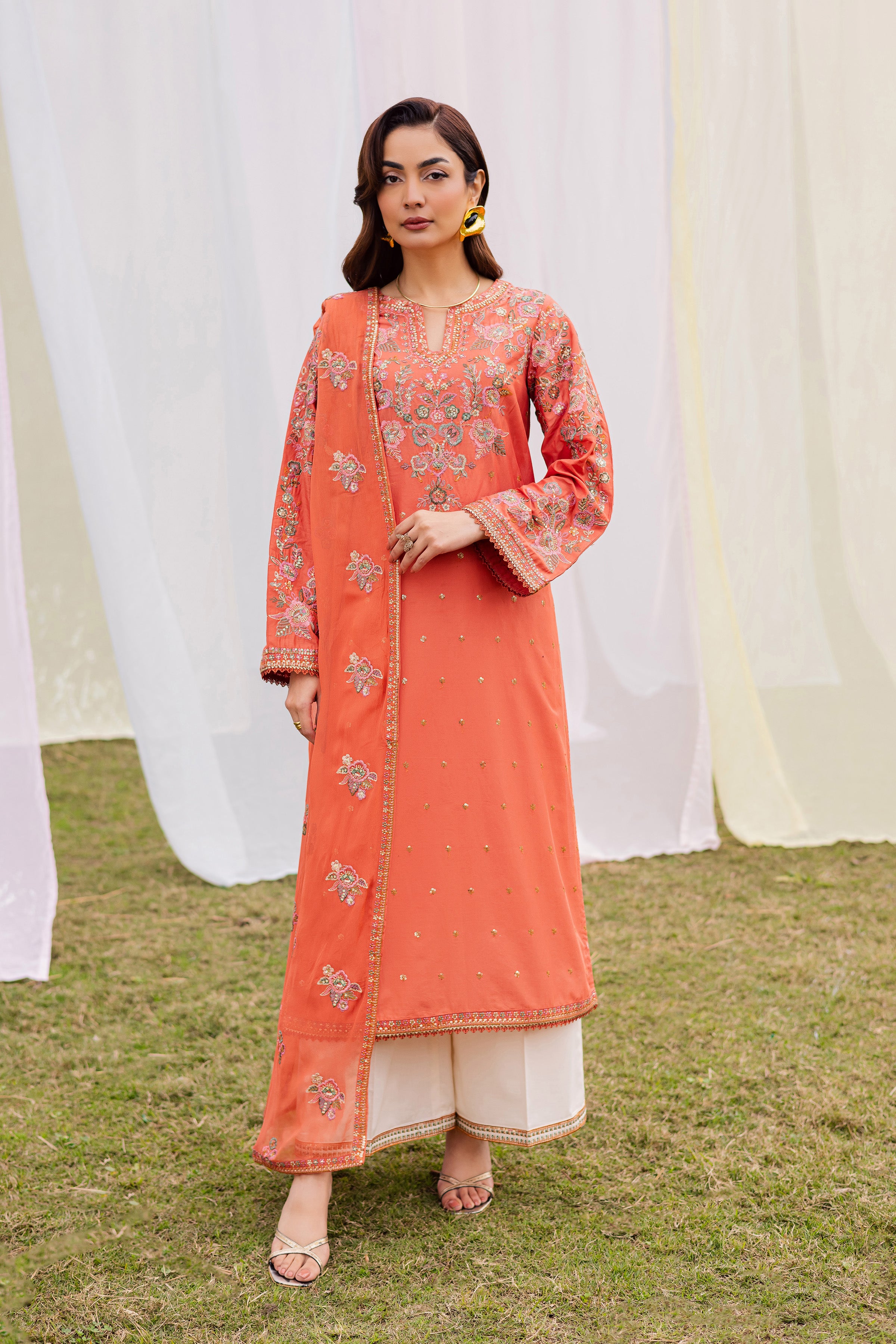  Burnt Orange 3Pc - Festive Embroidered Lawn BATIKEID2026  BATIK   XS / Rust / Pima Lawn-S / Rust / Pima Lawn-M / Rust / Pima Lawn-L / Rust / Pima Lawn-XL / Rust / Pima Lawn