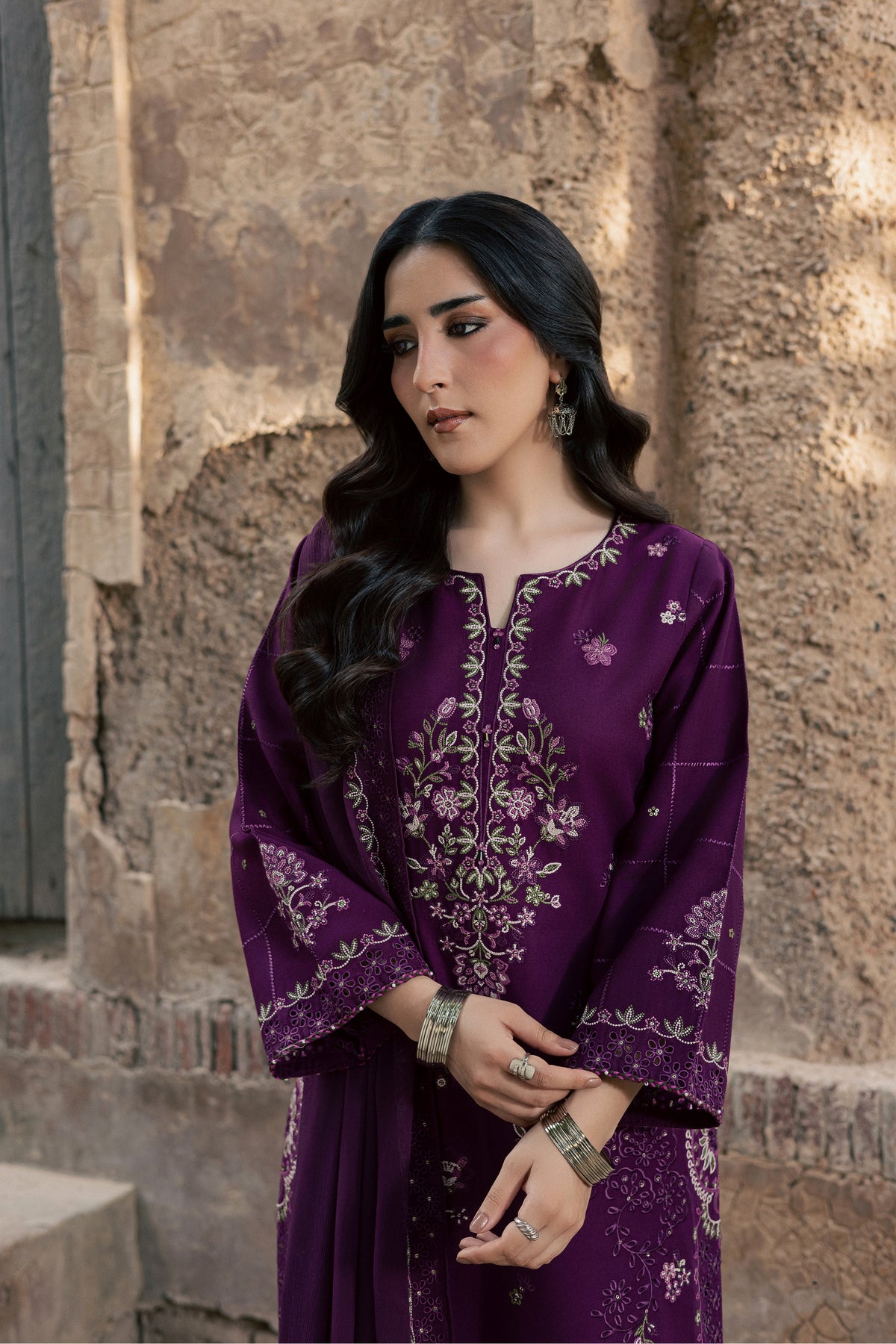 Candle 3Pc - Embroidered Khaddar Pret PRETKHADDAR2026  BATIK   XS / Dark purple / Khaddar
