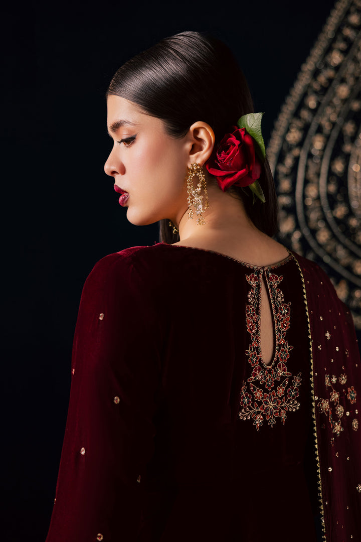  Capricorn 3Pc - Velvet Luxe Pret BATIKLuxePRET2025  BATIK   XS / Maroon / Velvet-S / Maroon / Velvet-M / Maroon / Velvet-L / Maroon / Velvet-XL / Maroon / Velvet