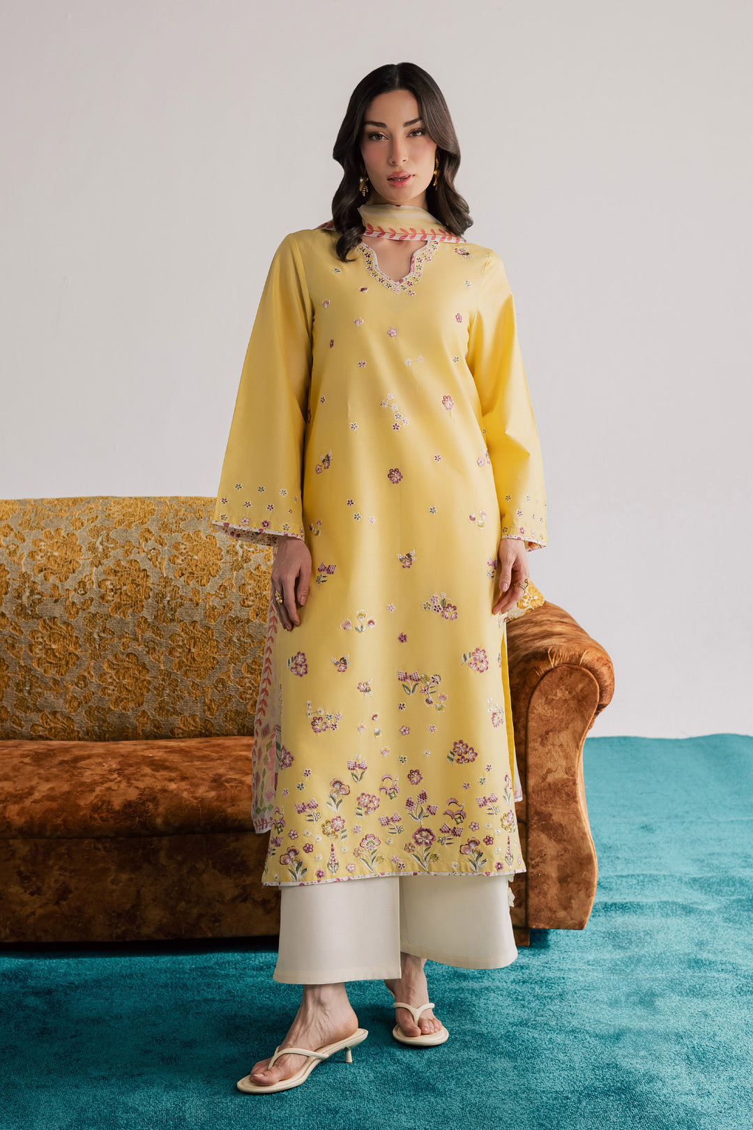  Cardiff 3Pc - Embroidered Lawn Dress EverydayEdit26  BATIK   XS / Ochre / Pima Lawn-S / Ochre / Pima Lawn-M / Ochre / Pima Lawn-L / Ochre / Pima Lawn-XL / Ochre / Pima Lawn