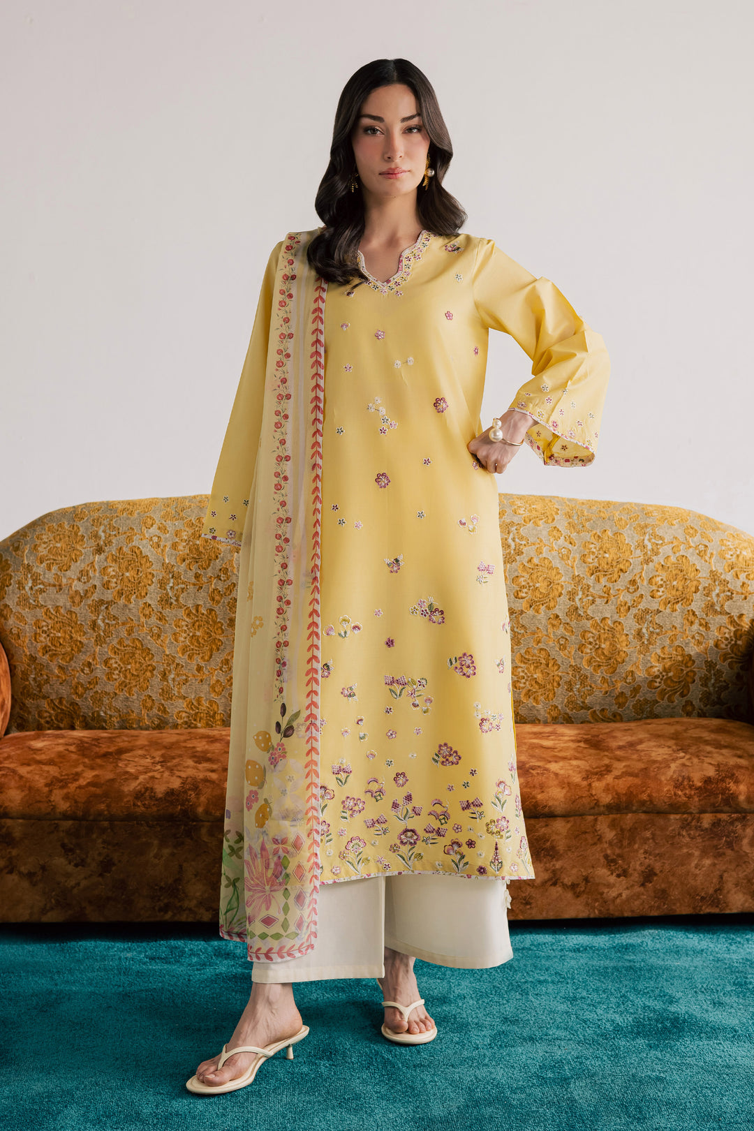  Cardiff 3Pc - Embroidered Lawn Dress EverydayEdit26  BATIK   XS / Ochre / Pima Lawn-S / Ochre / Pima Lawn-M / Ochre / Pima Lawn-L / Ochre / Pima Lawn-XL / Ochre / Pima Lawn