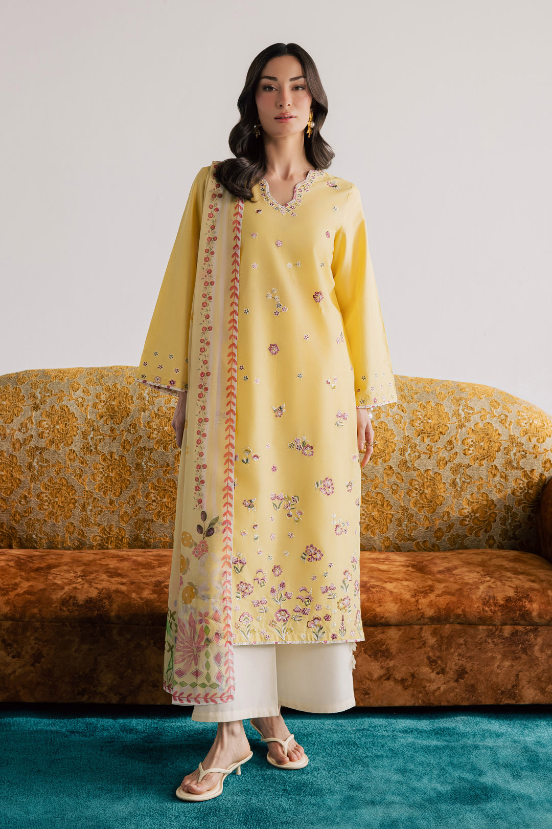  Cardiff 3Pc - Embroidered Lawn Dress EverydayEdit26  BATIK   XS / Ochre / Pima Lawn-S / Ochre / Pima Lawn-M / Ochre / Pima Lawn-L / Ochre / Pima Lawn-XL / Ochre / Pima Lawn