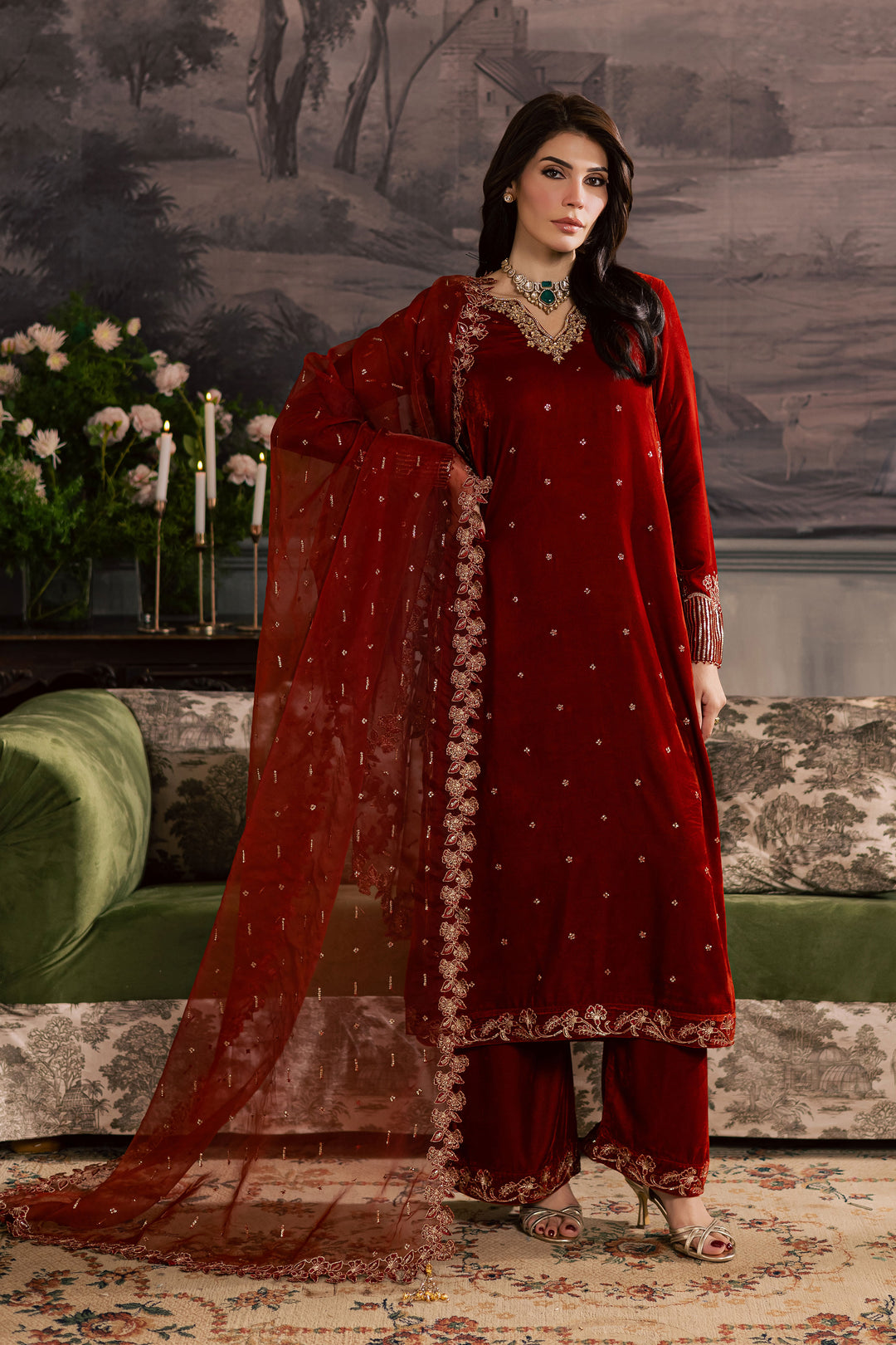  Carnelian 3Pc - Velvet Luxe Pret BATIKLuxePRET2025  BATIK   XS / Rust / Velvet-S / Rust / Velvet-M / Rust / Velvet-L / Rust / Velvet-XL / Rust / Velvet