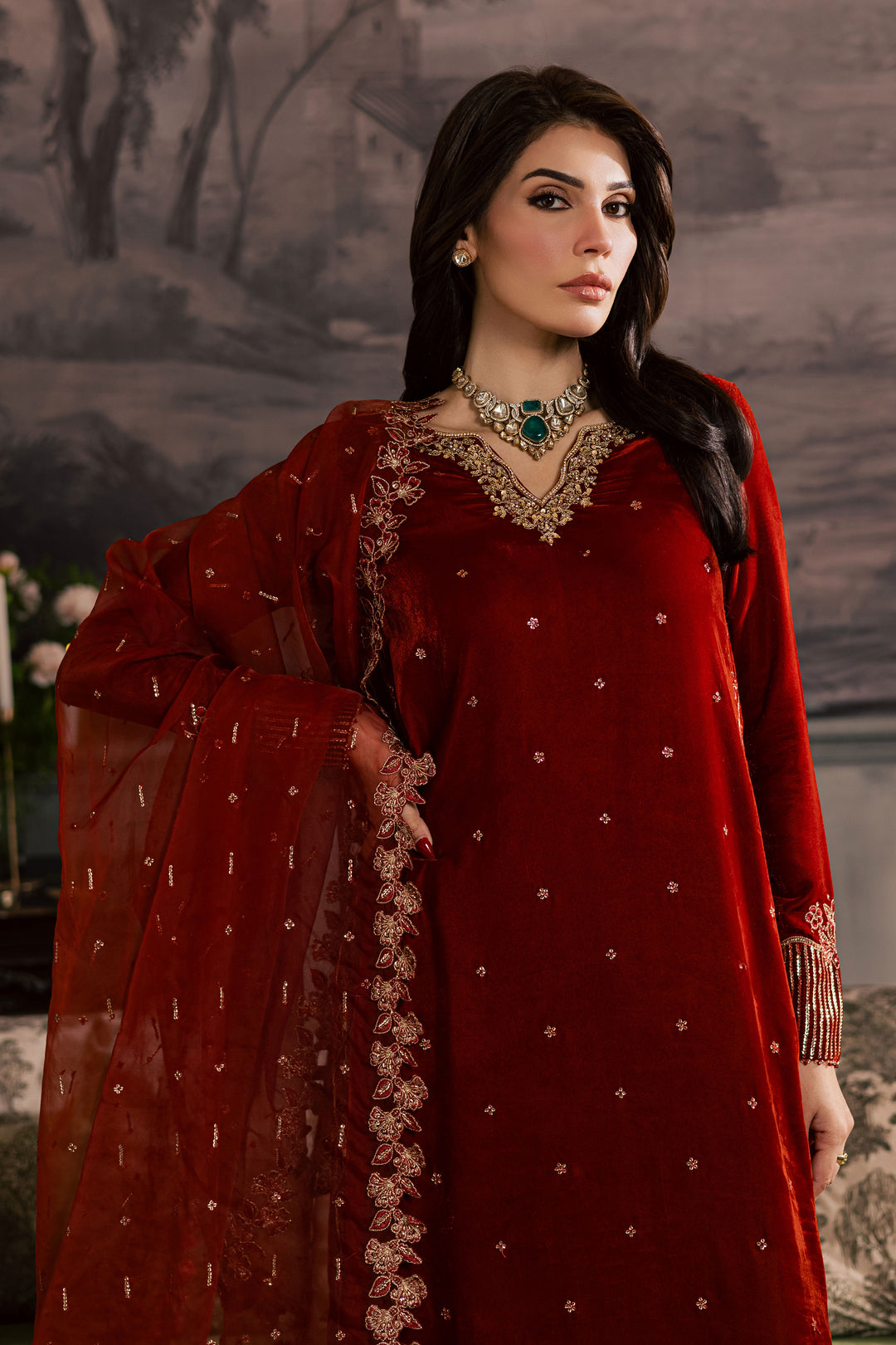  Carnelian 3Pc - Velvet Luxe Pret BATIKLuxePRET2025  BATIK   XS / Rust / Velvet-S / Rust / Velvet-M / Rust / Velvet-L / Rust / Velvet-XL / Rust / Velvet