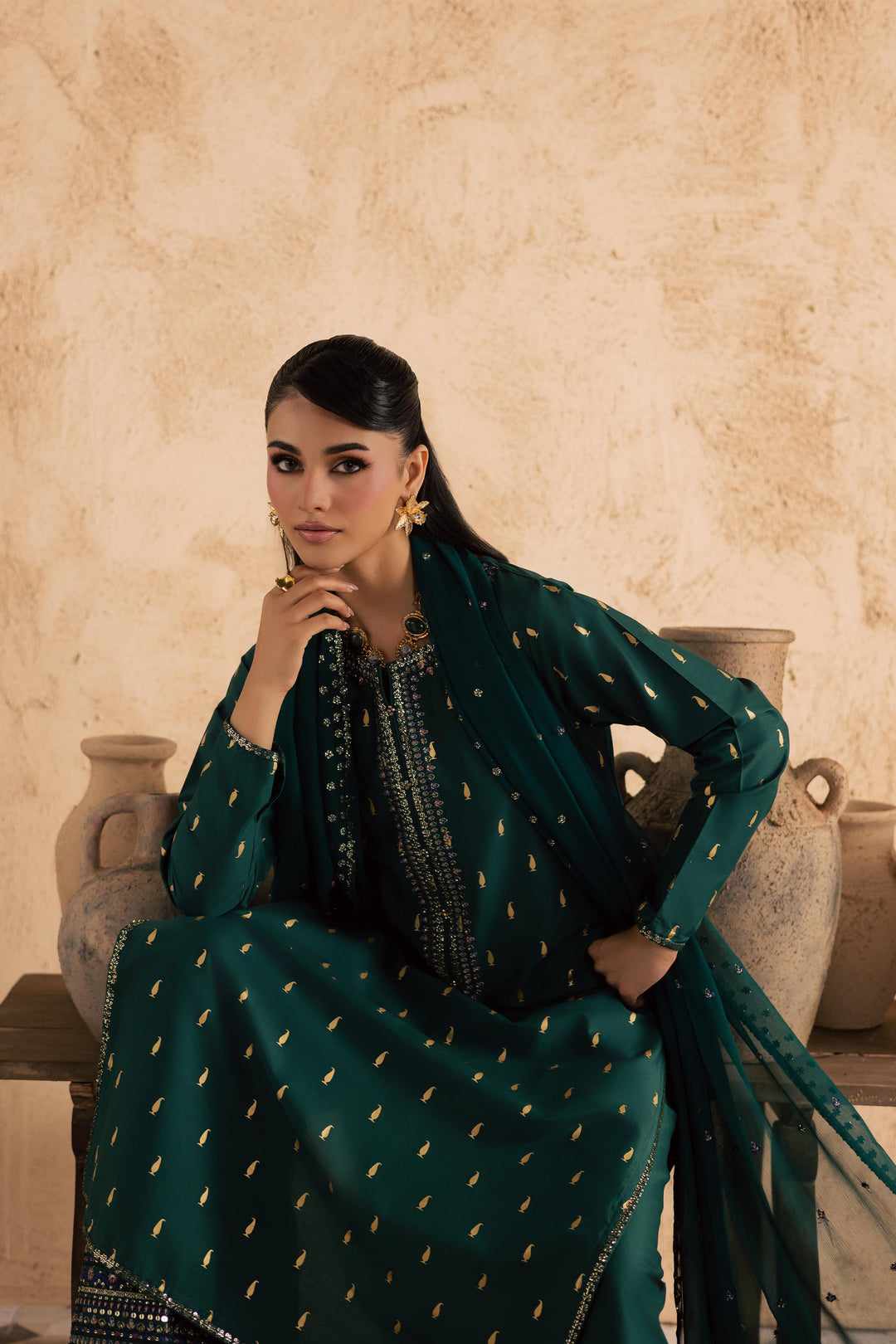  Caspien 3Pc - Embroidered Festive Pret BATIKSS26  BATIK   XS / Perzik Green / Giza-S / Perzik Green / Giza-M / Perzik Green / Giza-L / Perzik Green / Giza-XL / Perzik Green / Giza