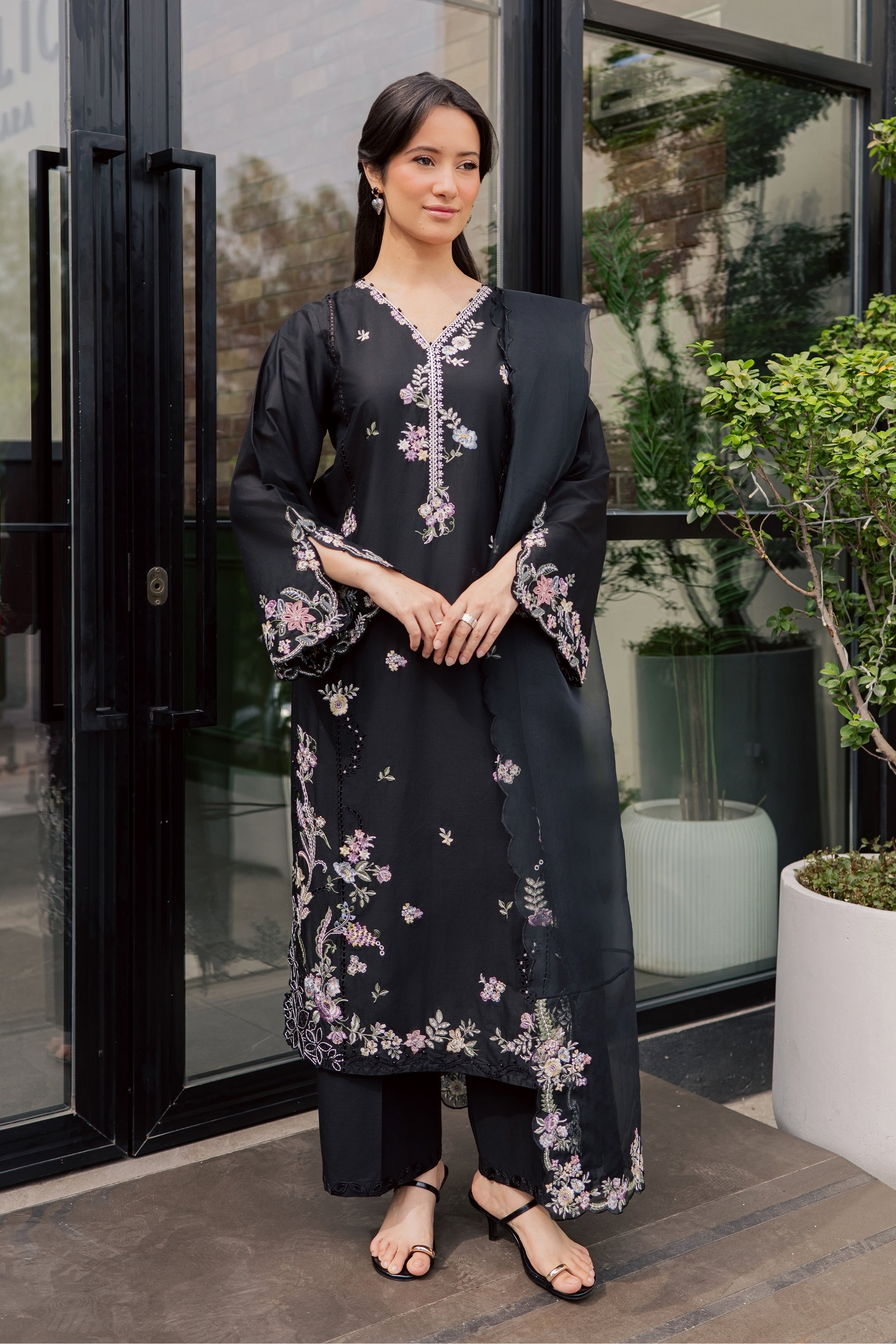 Caviar 3Pc - Embroidered Lawn Dress EverydayEdit26  BATIK   XS / Black / Pima Lawn