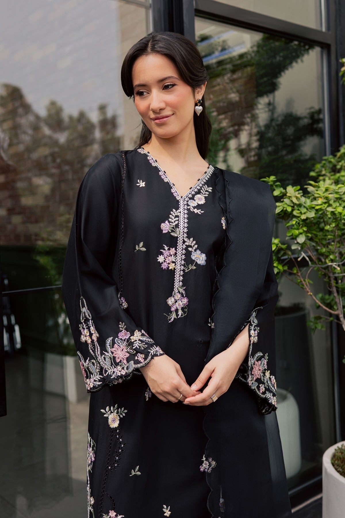 Caviar 3Pc - Embroidered Lawn Dress EverydayEdit26  BATIK   XS / Black / Pima Lawn