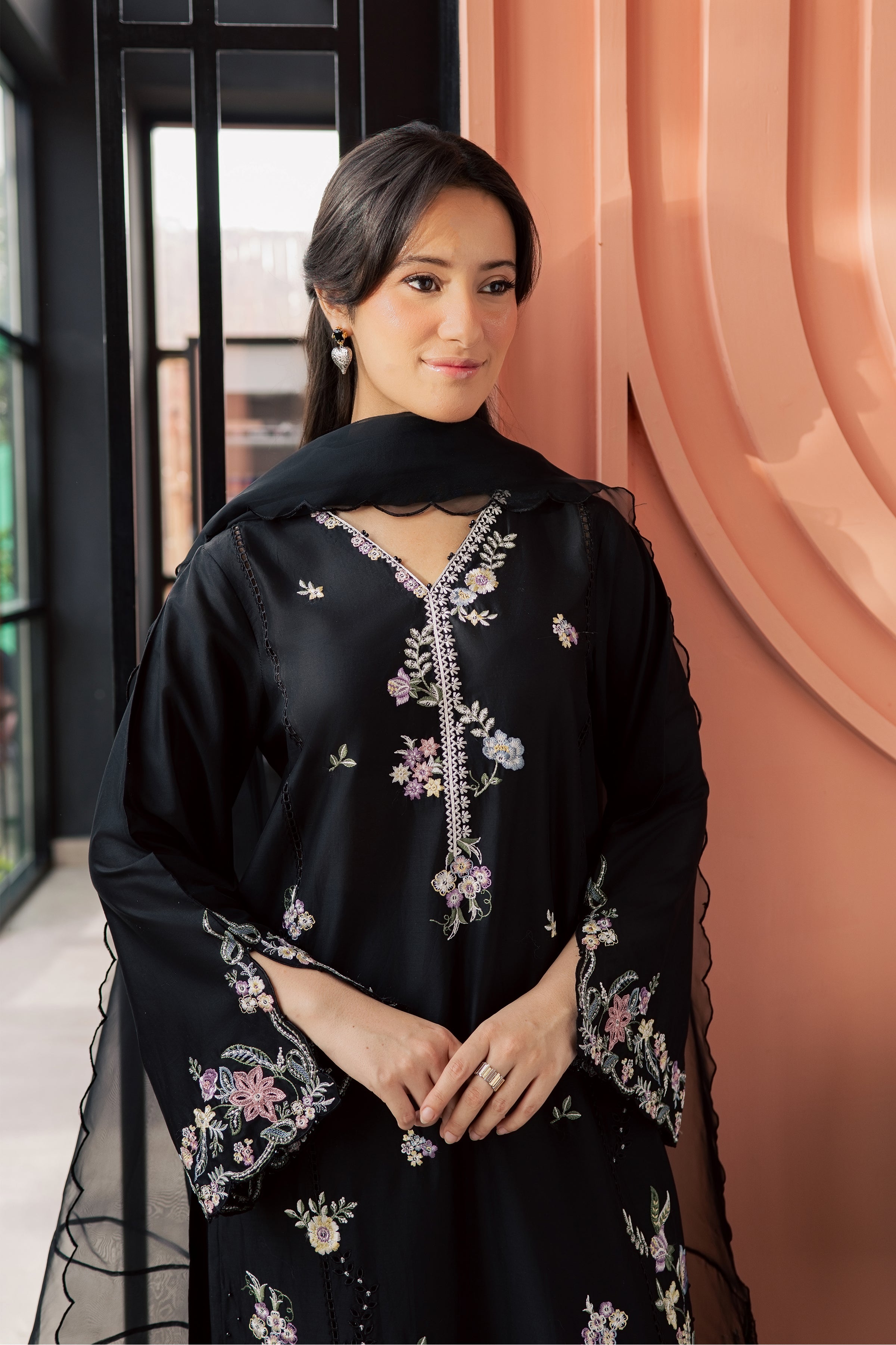 Caviar 3Pc - Embroidered Lawn Dress EverydayEdit26  BATIK   XS / Black / Pima Lawn