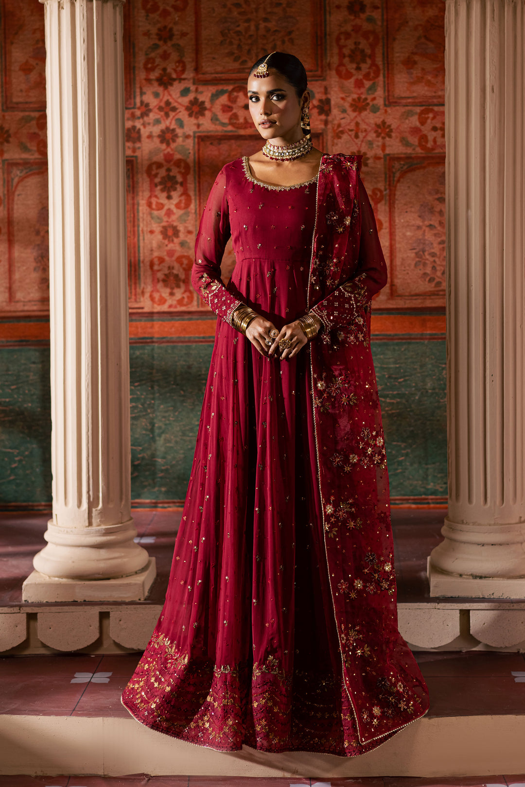  Chaotic Garet 3Pc - Chiffon Wedding Frock BATIKLuxePRET2025  BATIK   S / Maroon / Raw Silk & Crinkle-M / Maroon / Raw Silk & Crinkle-L / Maroon / Raw Silk & Crinkle