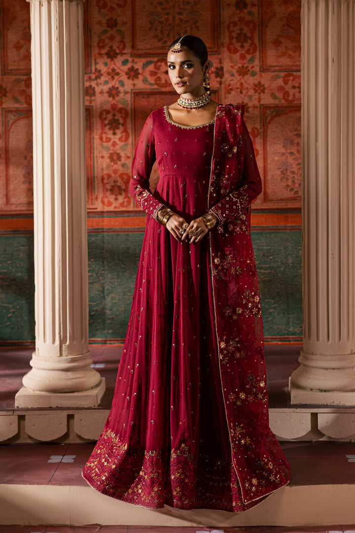  Chaotic Garet 3Pc - Chiffon Wedding Frock BATIKLuxePRET2025  BATIK   S / Maroon / Raw Silk & Crinkle-M / Maroon / Raw Silk & Crinkle-L / Maroon / Raw Silk & Crinkle
