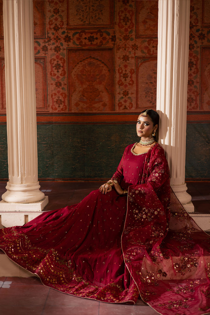  Chaotic Garet 3Pc - Chiffon Wedding Frock BATIKLuxePRET2025  BATIK   S / Maroon / Raw Silk & Crinkle-M / Maroon / Raw Silk & Crinkle-L / Maroon / Raw Silk & Crinkle